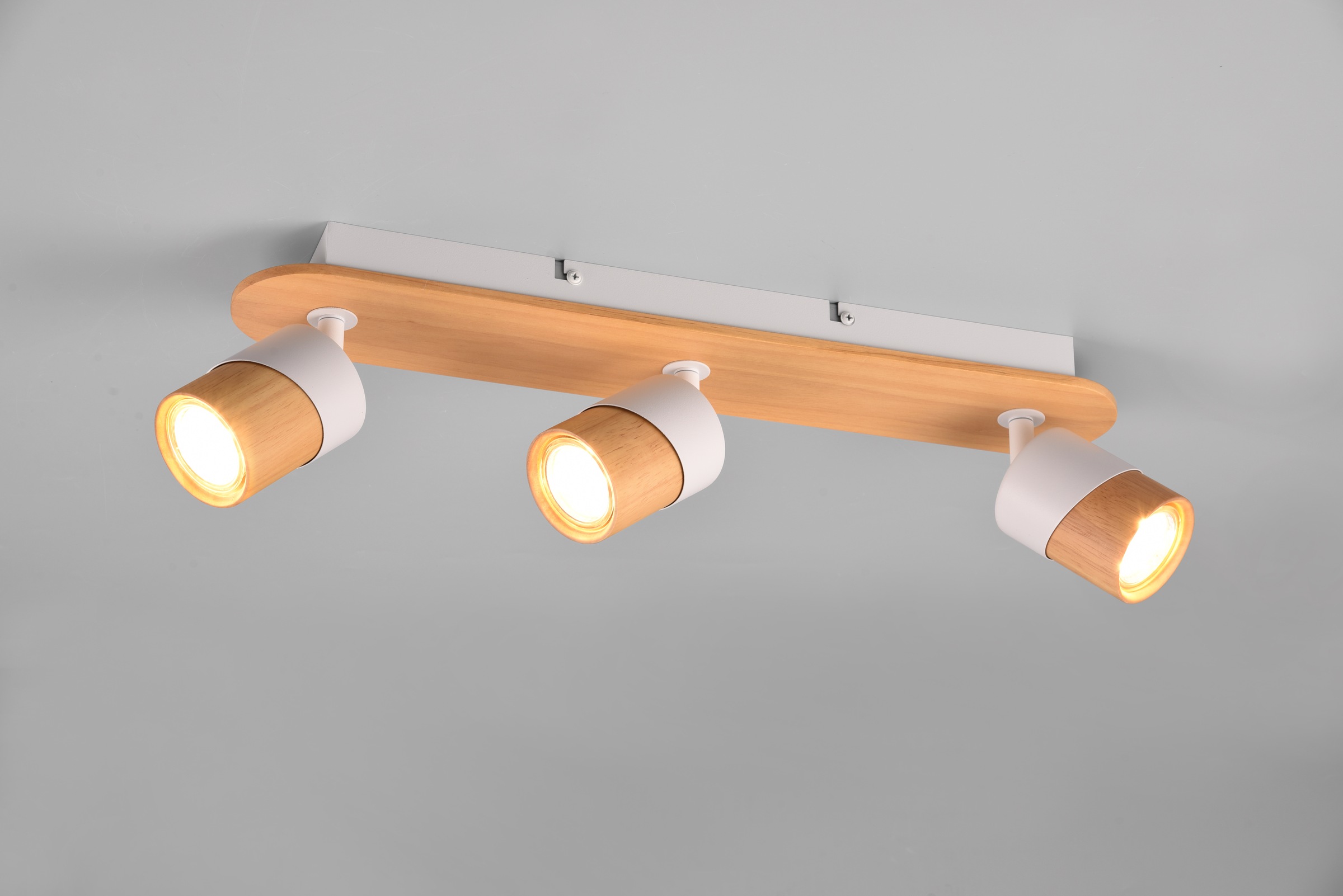 TRIO Leuchten Deckenstrahler »ARUNI, Spot 3-flammig Wandspot Deckenspot exkl 3x GU10 max 10W«, 3 flammig, Leuchtmittel GU10 | Leuchtmittel wechselbar, Deckenstrahler mit Materialmix Holz / Metall für Küche Flur Wohnzimmer