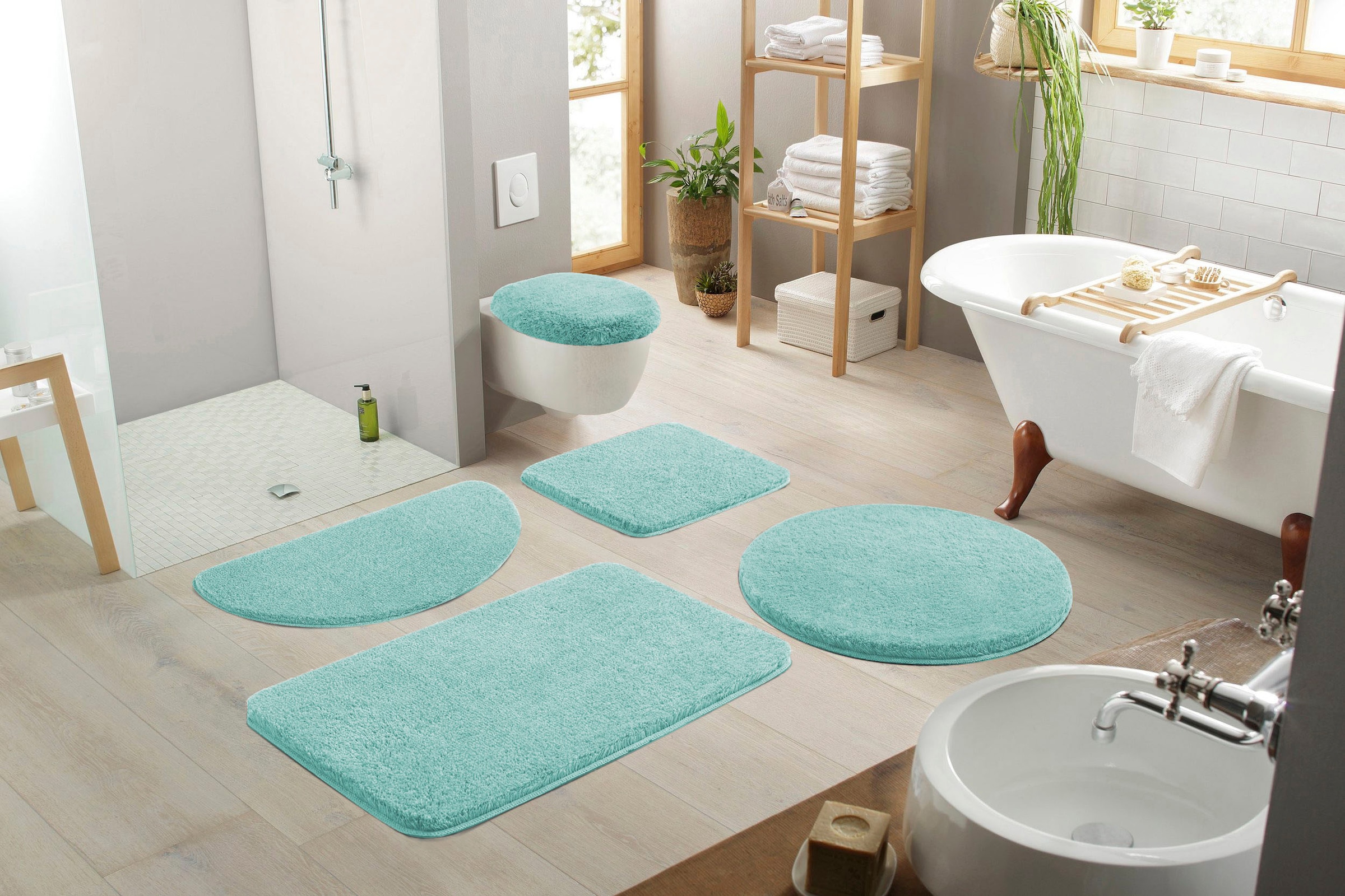 my home Badematte »Merida«, Höhe 32 mm, rutschhemmend beschichtet, fußbodenheizungsgeeignet-schnell trocknend-strapazierfähig, Badteppich, Uni Farben, rechteckig, rund & als 2-tlg. Set erhältlich