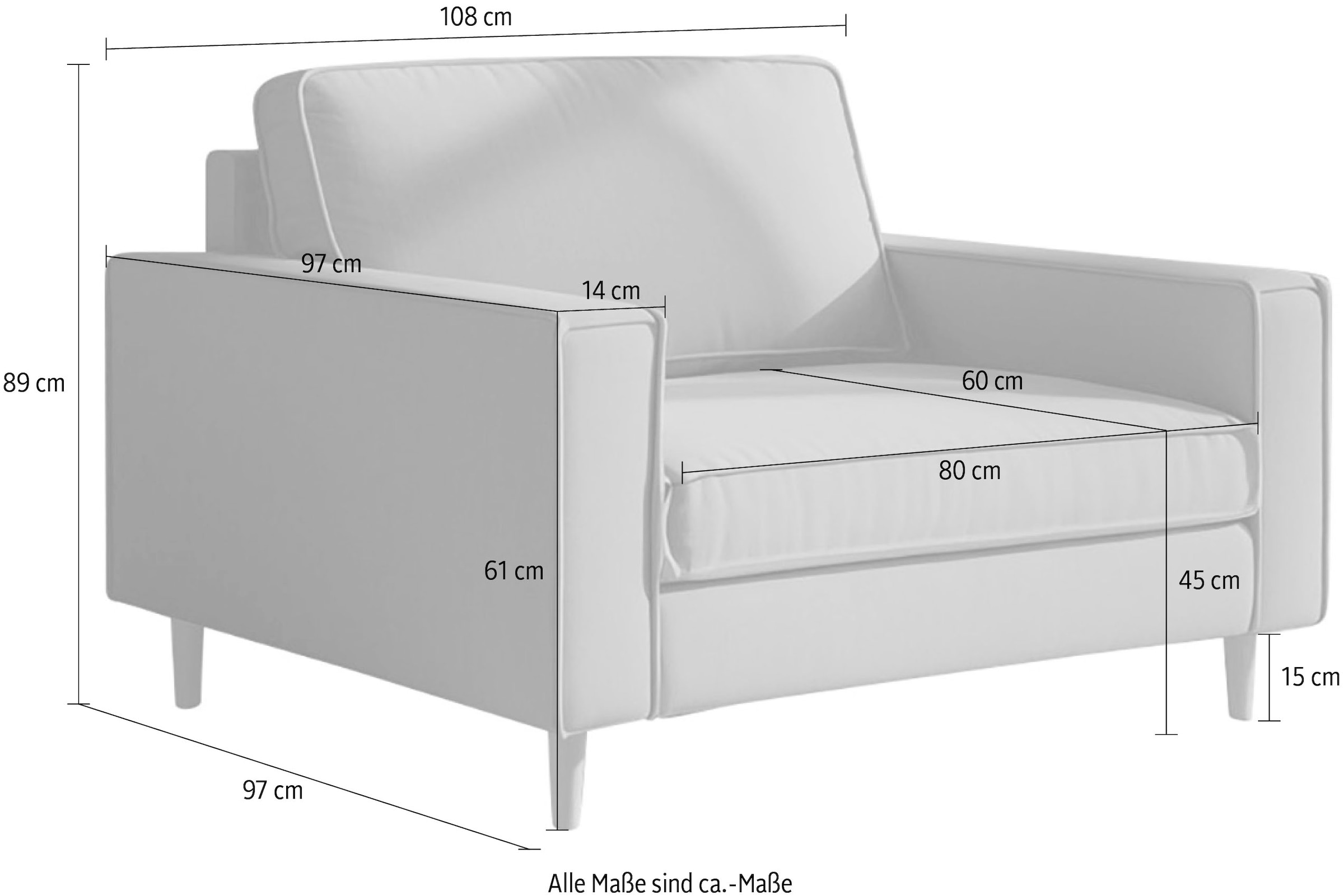 Home affaire Loveseat »Pinto Skandi 105 cm, Chenille, Struktur« mit Keder, Massivholzfüße Eiche geräuchert