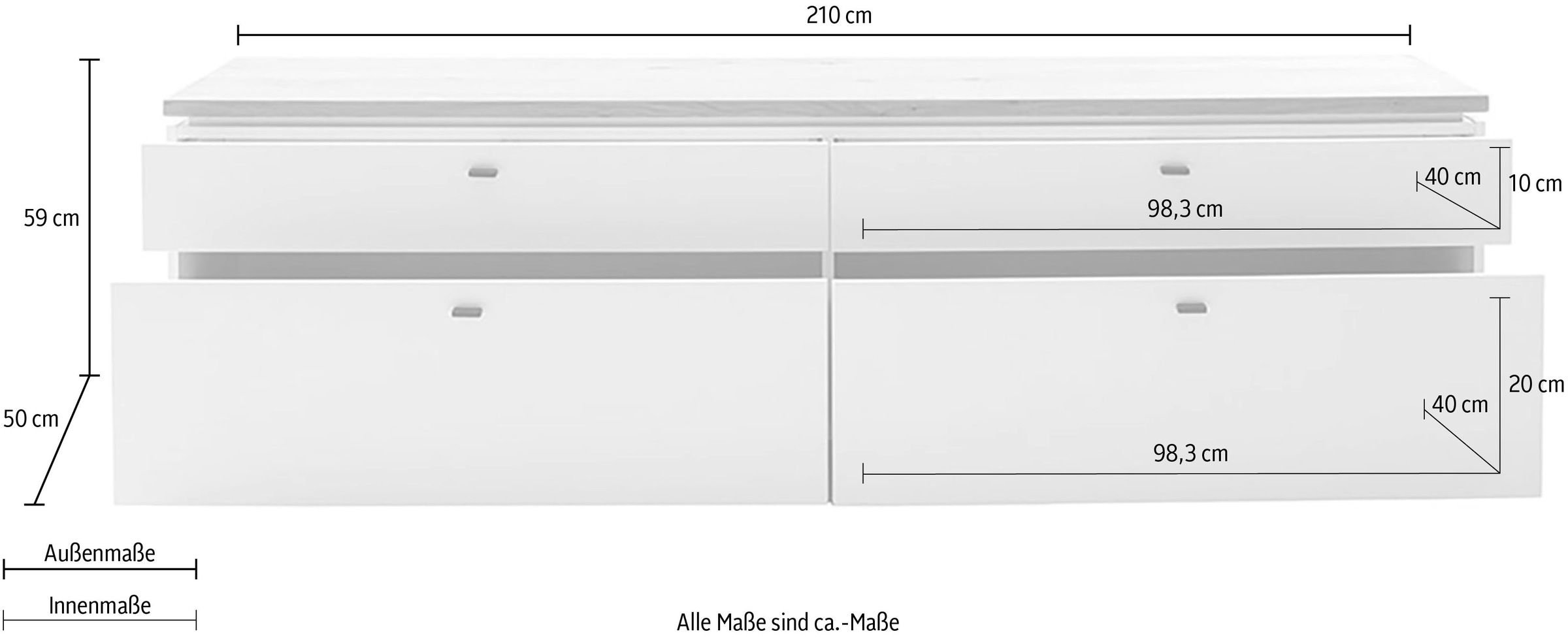 MCA furniture Lowboard »Matadi Lowboard«, (1 St.), Lowboard,TV-Schrank,Weiß,Holzabsetzung,Schubkästen,B: 210cm