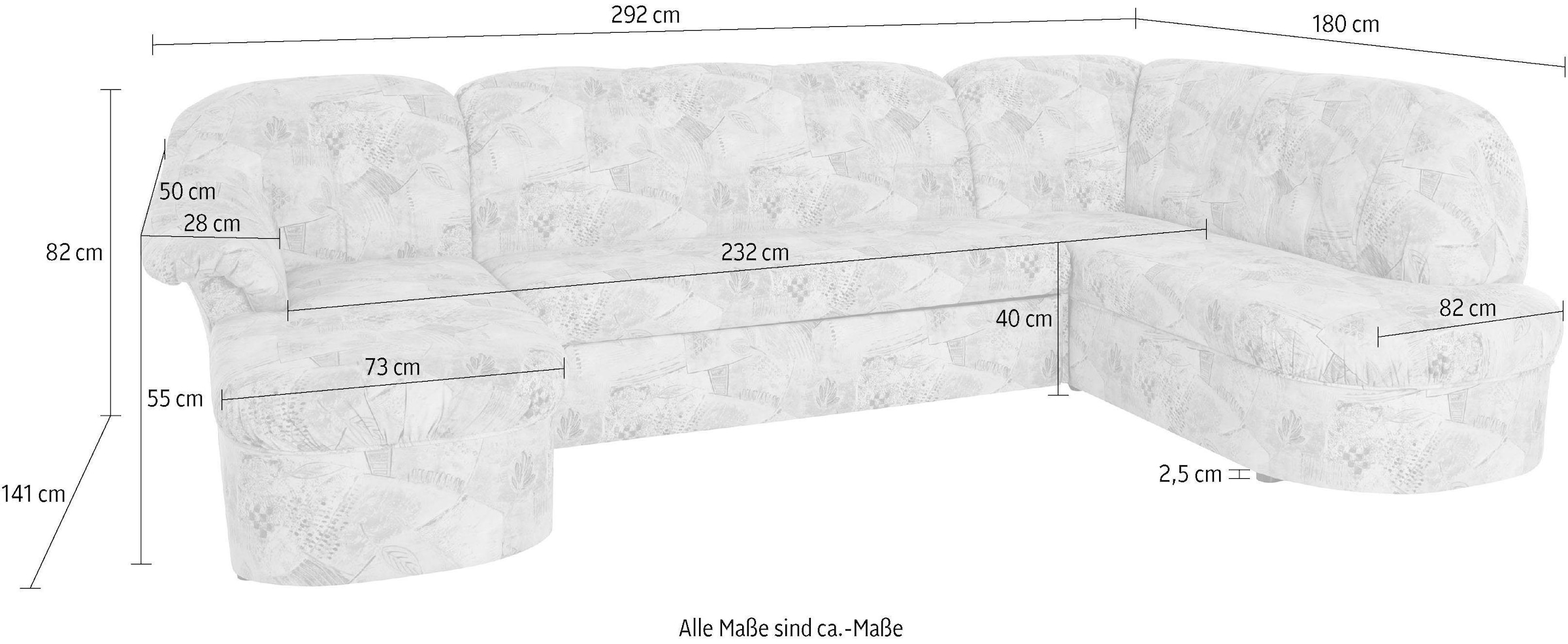 DOMO collection Wohnlandschaft »Pegnitz, zeitlos und modern, mit attraktiver Rückensteppung, U-Form«, wahlweise mit Bettfunktion