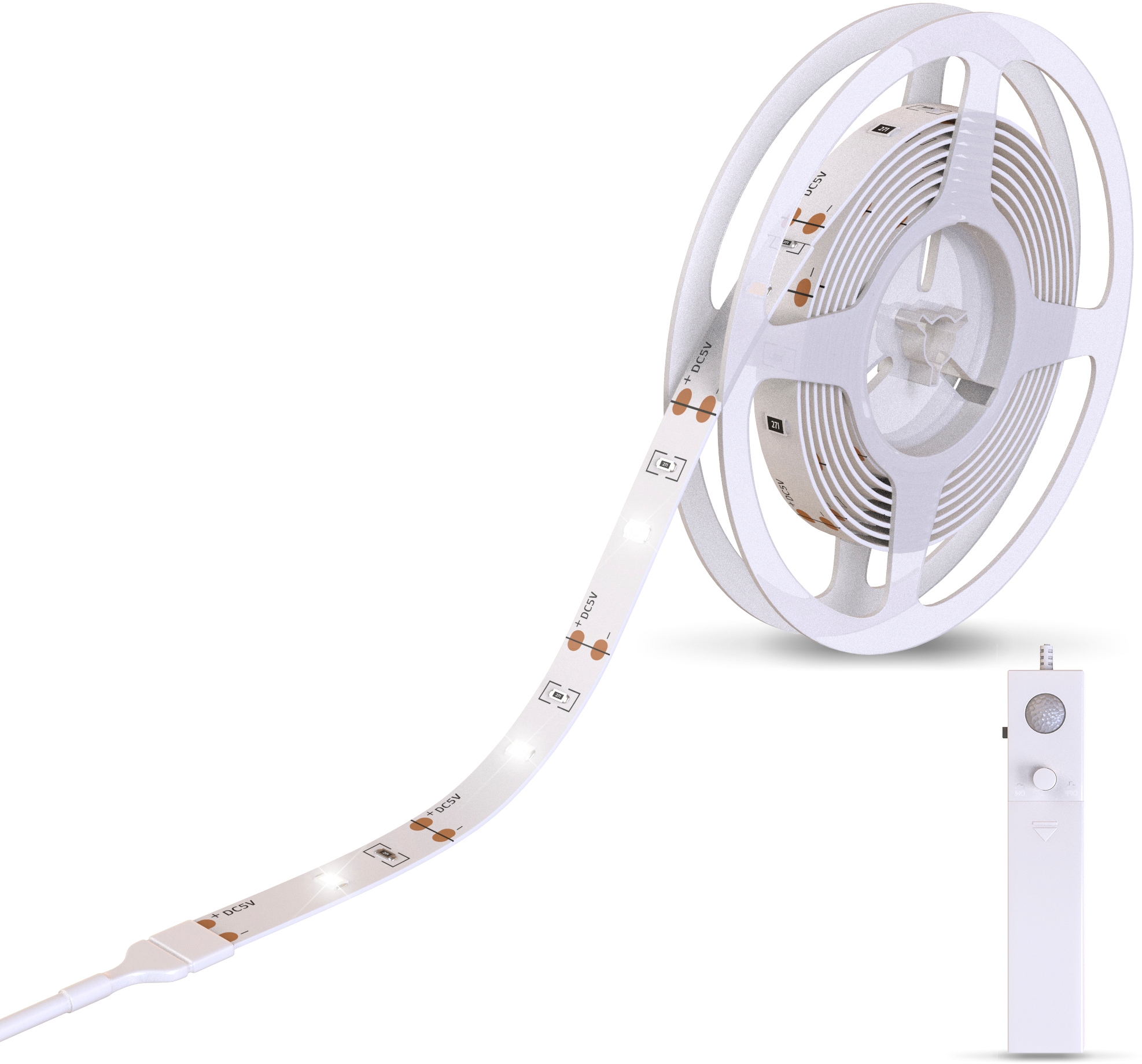 B.K.Licht LED Stripe, LED Band 1 Meter,  30 x LED, 2 Watt, 4.000K,  für 4 x 1,5V Batterien (Lief. ohne Batterien) , inkl. Bewegungsmelder, An/Aus-Funktion, LED Band kürzbar