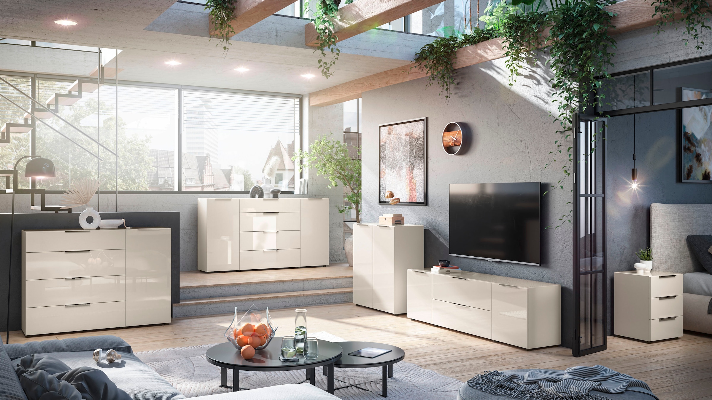 HBZ Kommode »Santorin, BxHxT 135x99x40 cm«, (1 St.), Breite 135cm, Softclose für Türen und Schubkästen, Melaminbeschichtung