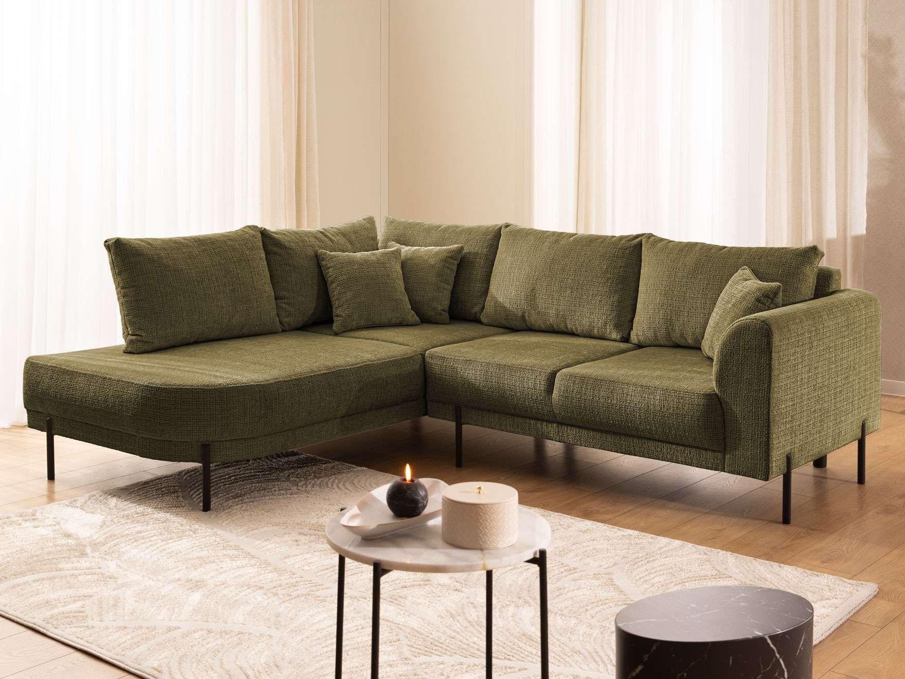 Home affaire Ecksofa »NELLIA L-Form mit Ottomane rechts oder links bestellbar, Breite 231 cm« enthält 5 Rückenkissen, angenehmen Sitzkomfort, belastbar bis 480kg