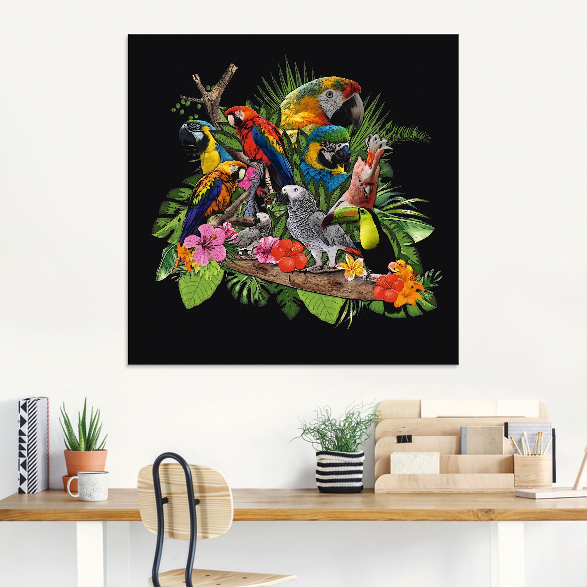 Artland Glasbild »Papageien Graupapagei Kakadu Dschungel«, Vögel, (1 St.), in verschiedenen Größen