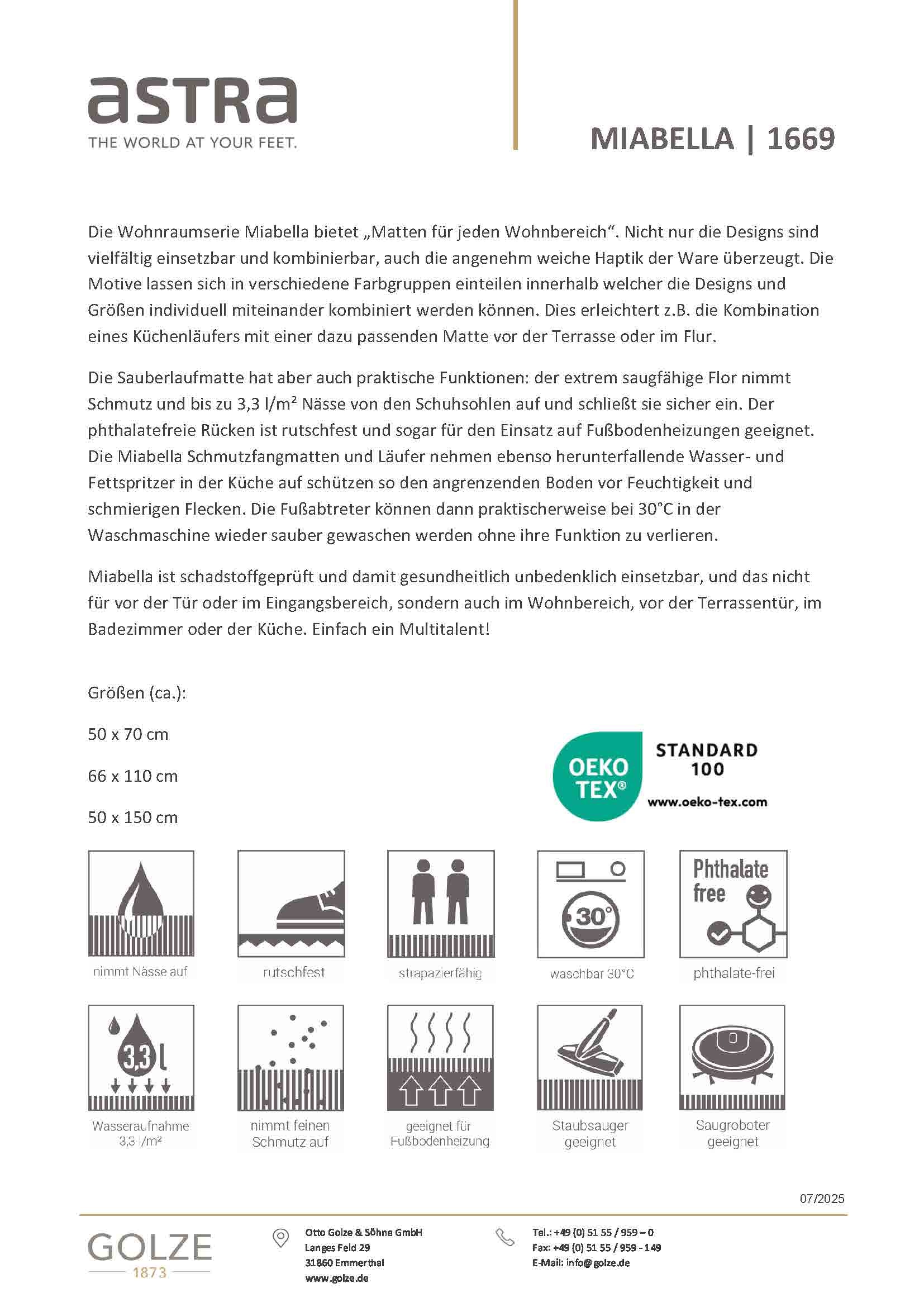 ASTRA Küchenläufer »Miabella 1669« rechteckig 7 mm Höhe waschbar