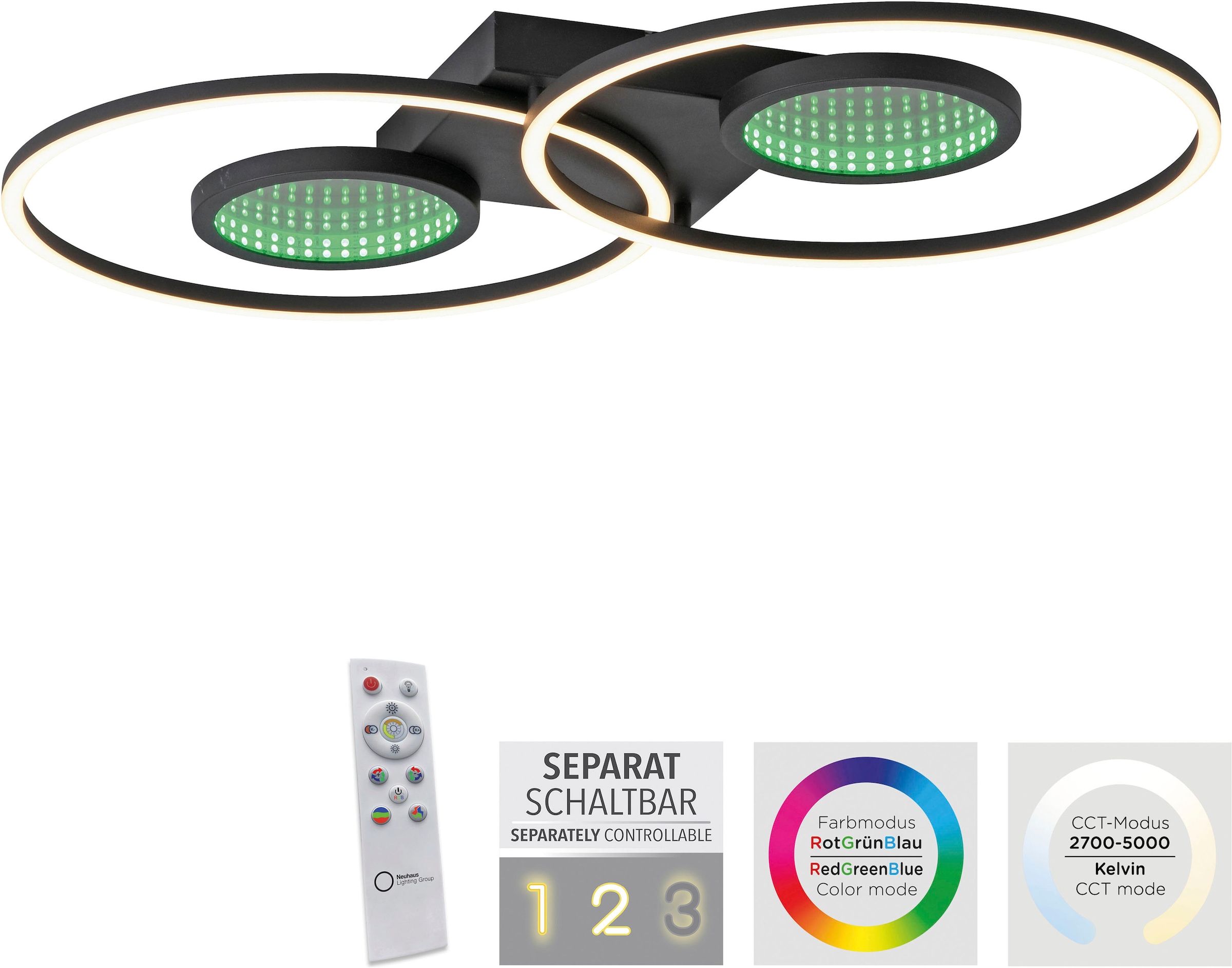 JUST LIGHT Deckenleuchte »TUNEL« LED-Board 1 Stk. warmweiß - kaltweiß