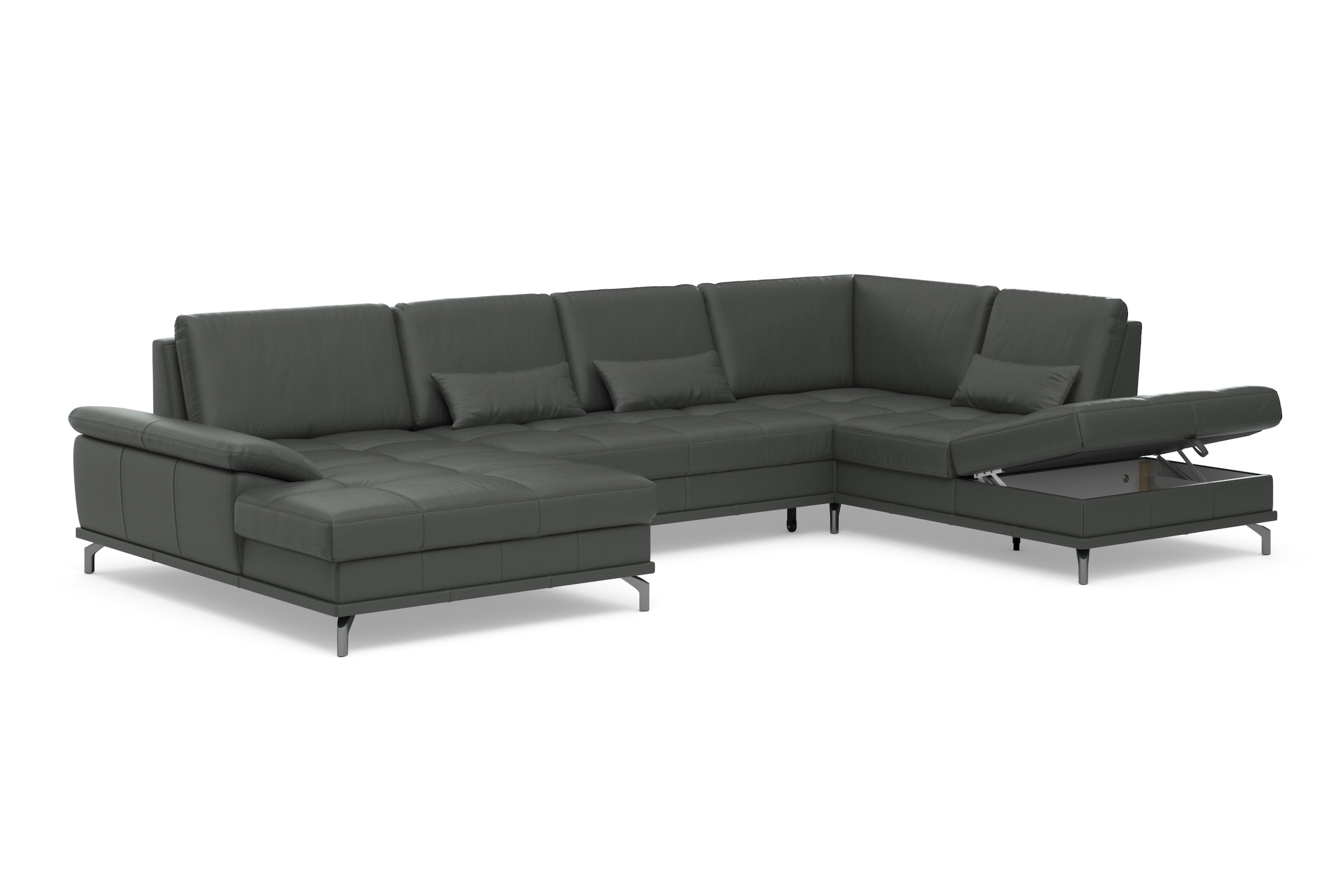 Places of Style Wohnlandschaft »Costello U-Form, mit Sitztiefenverstellung, Armteilverstellung und«, 3 Nierenkissen, optional Bettfunktion und Bettkasten