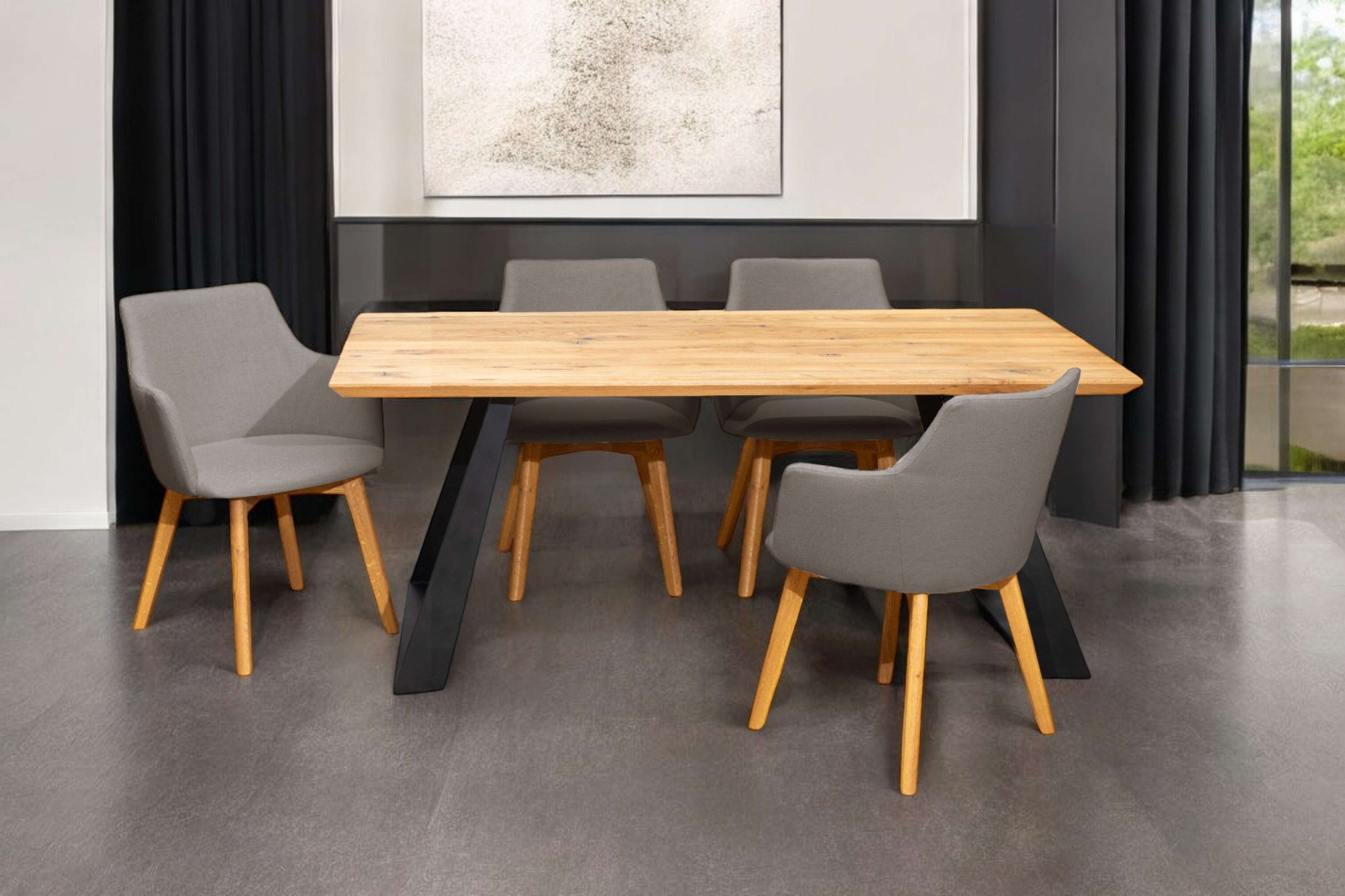 Home affaire Essgruppe »Ena Sitzgruppe für Küche/Esszimmer, Esstisch mit 4 Polsterstühlen 5tlg«, (Set, 5 tlg., 5-tlg), Stuhlbeine in Eiche Natur oder Buche Schwarz, Tisch 180 cm, U-Gestell