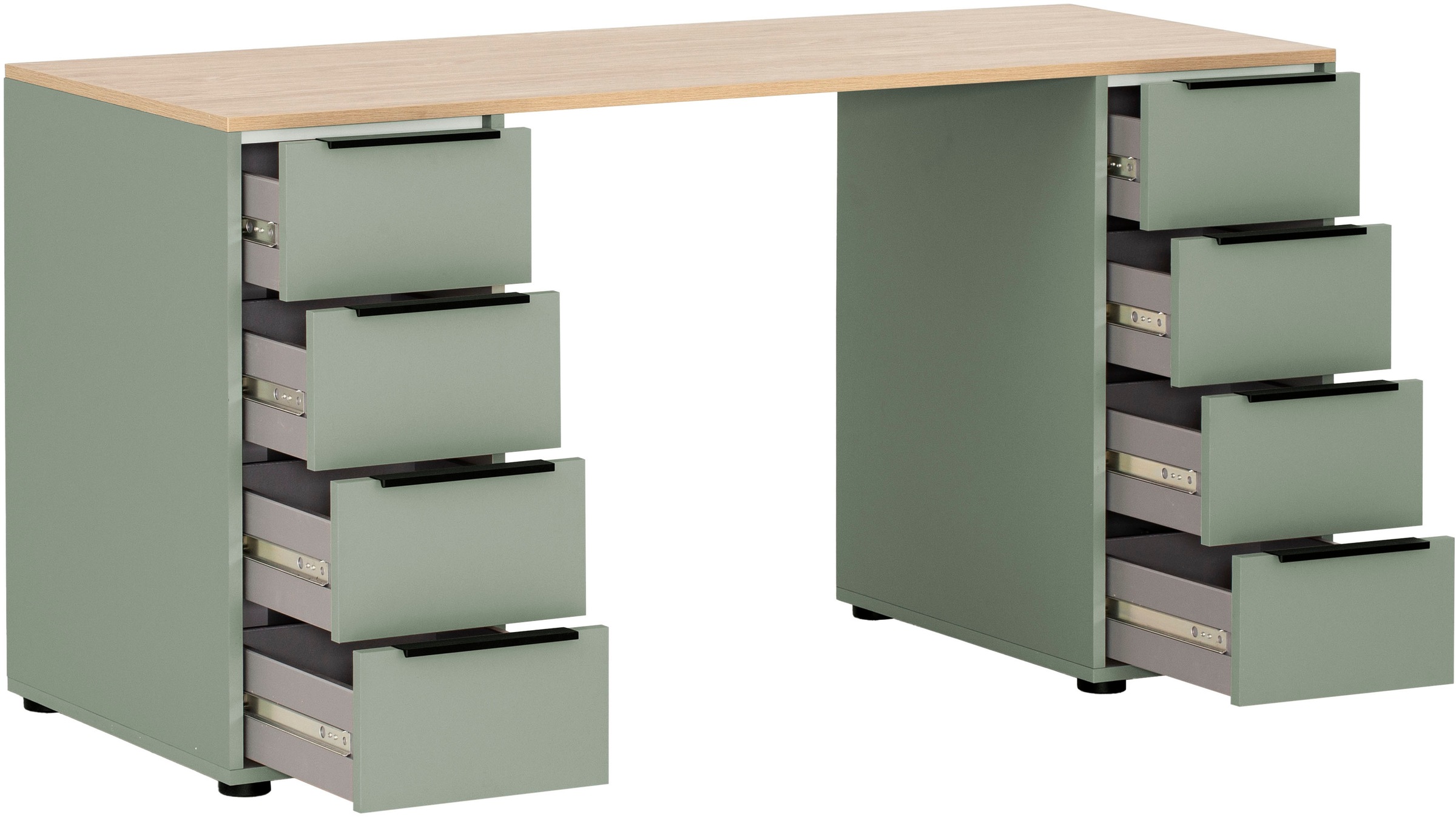 Schildmeyer Schreibtisch »Elma, Breite 140 cm«, Holzdekor mit fühlbarer Struktur, Metallbeschläge, Teilauszüge
