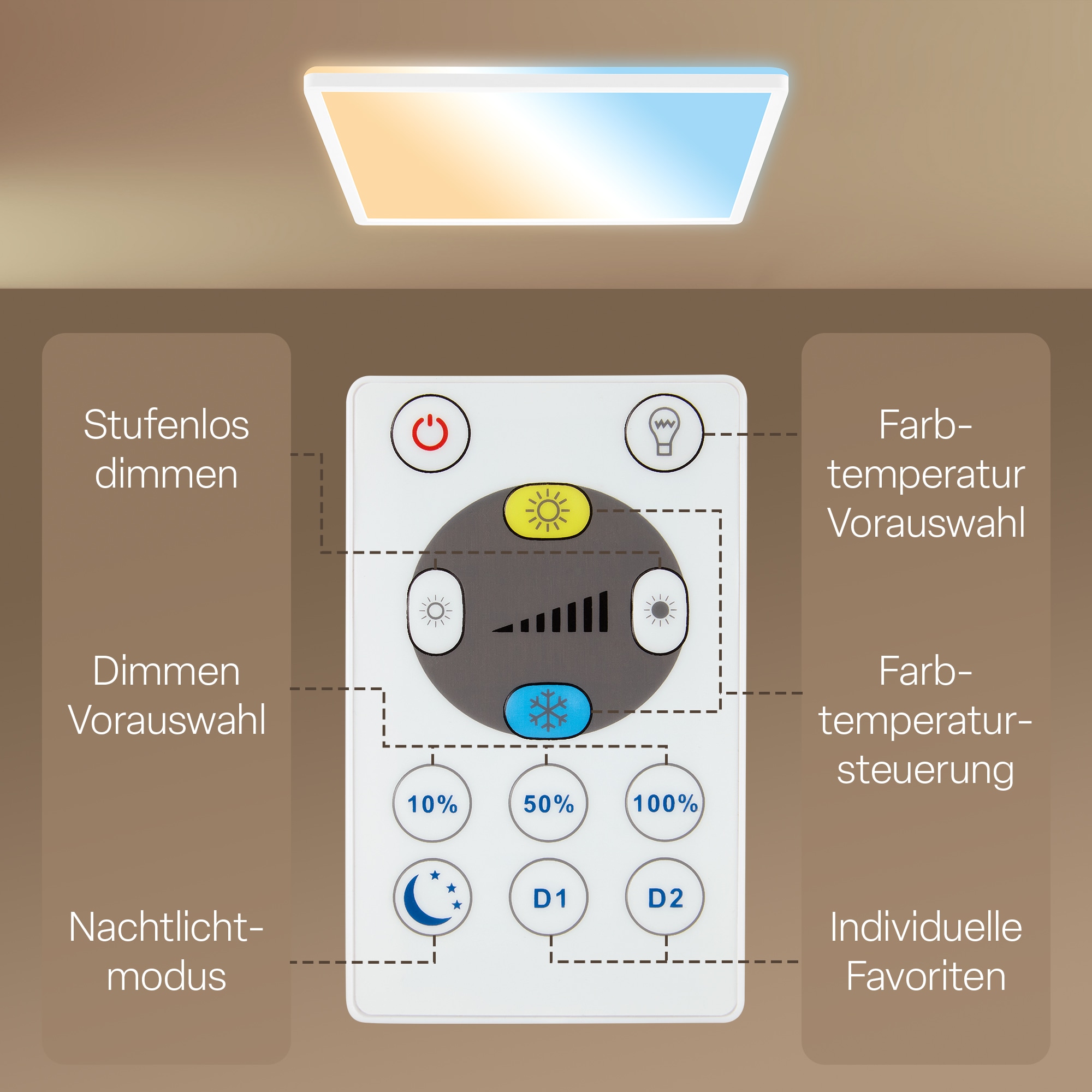 B.K.Licht LED Panel »SHALLOW« LED-Board 1 Stk. warmweiß - kaltweiß 42x42x3 cm, Badlampe, Badezimmer, Küche, Wohnzimmer