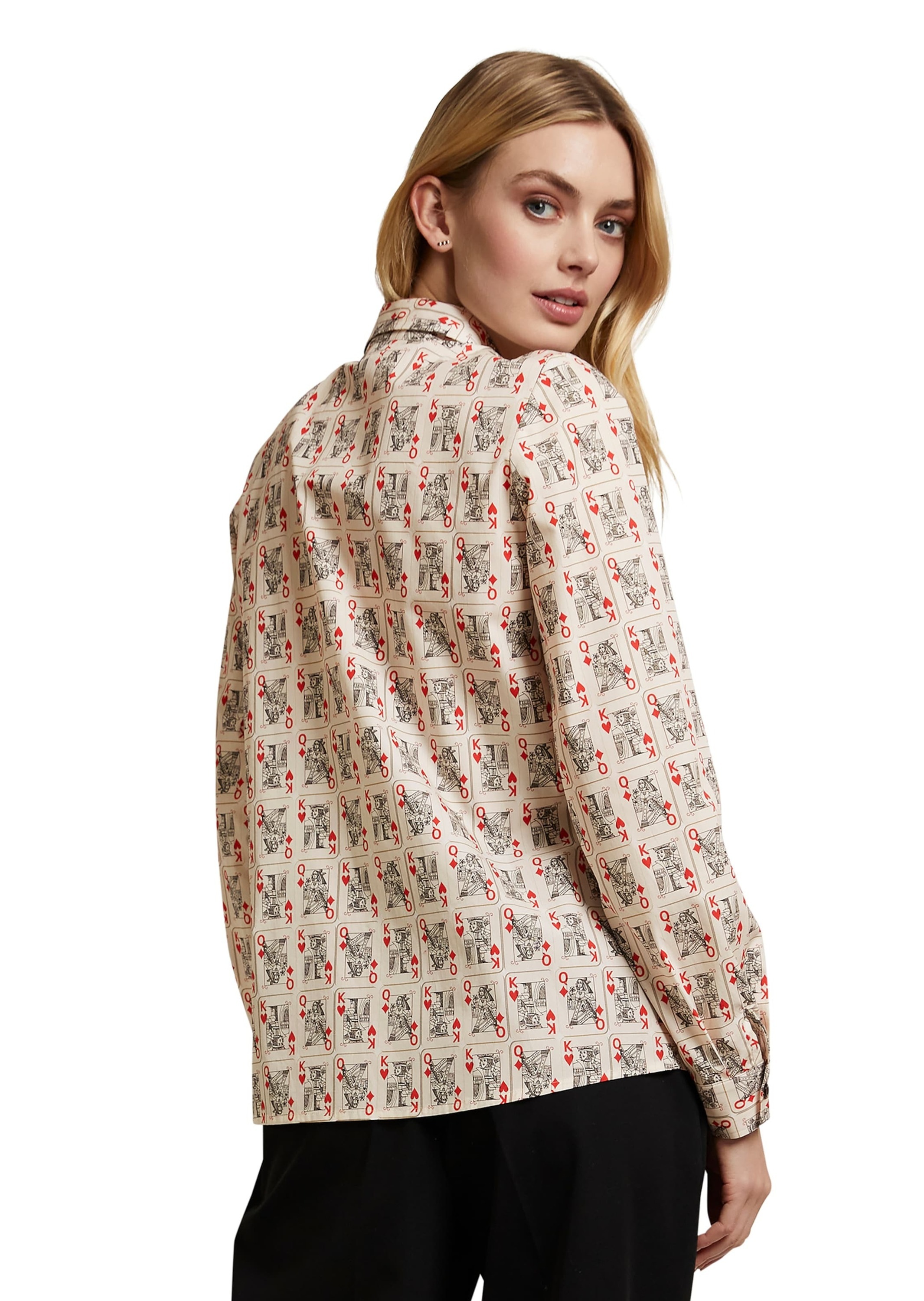 MADELEINE Langarmbluse »Bluse Baumwollbluse mit Kartenspiel-Motiven«