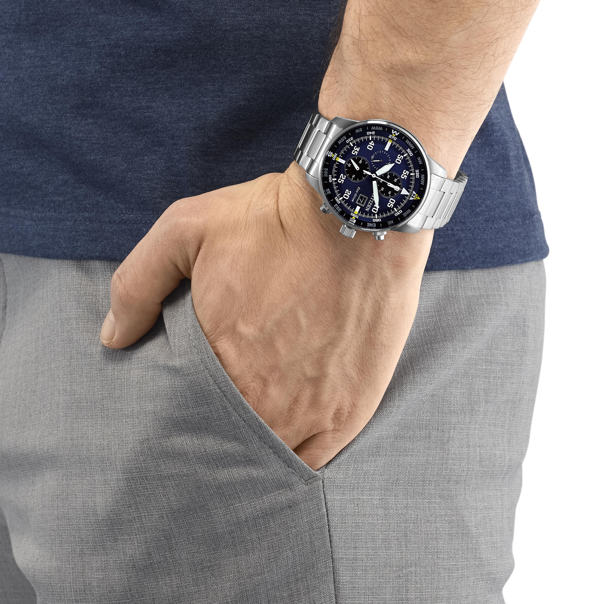 Citizen Chronograph, Armbanduhr, Herrenuhr, Solar, Stoppfunktion, Edelstahlarmband