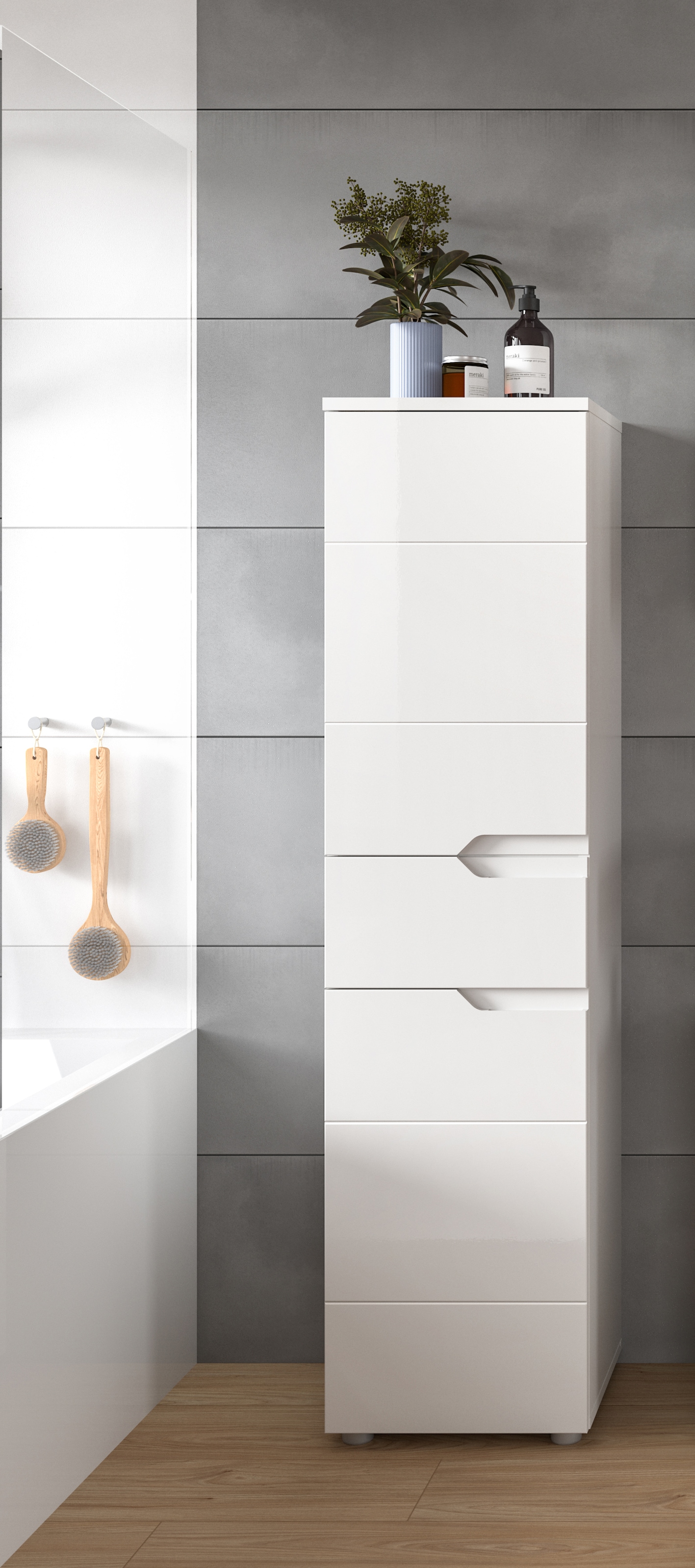 welltime Midischrank »CAPRI, Höhe 151cm, 2 Türen mit Soft-Close-Funktion, 1 Schubkasten« Mehrzweckschrank, Universalschrank, Badschrank, Badhochschrank