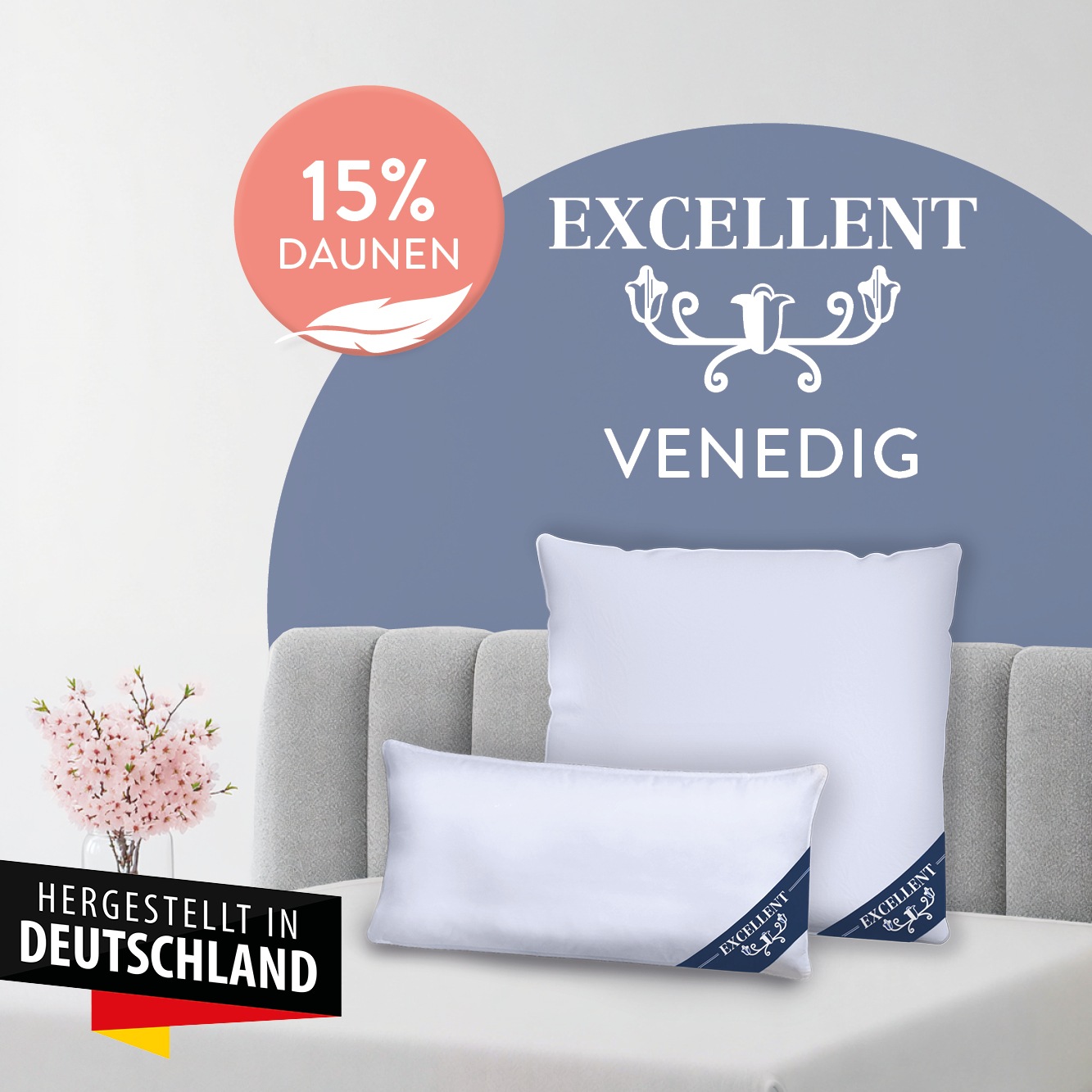 Excellent Kopfkissen "Venedig, Kuschel- oder Kopfkissen 1-tlg. oder 2 -tlg." Füllung: 85% Federn / 15% Daunen 2 Kopfkissen, 1 Stk. tlg. Deko- oder Kopfkissen in vielen Größen