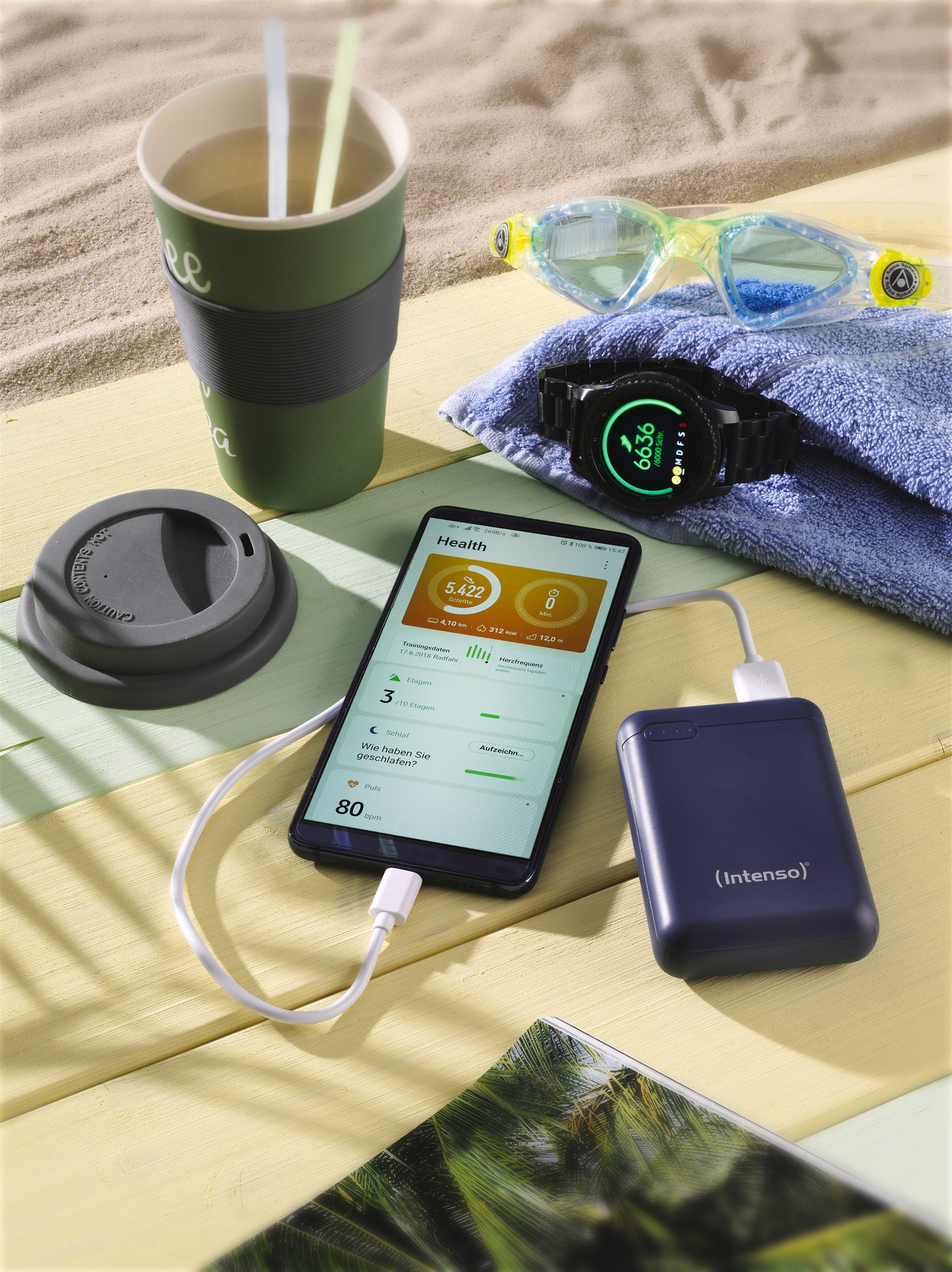 Intenso Powerbank »XS10000 10.000 mAh«, Intenso Power Bank XS10000 dark blue, mobiler Zusatzakku, mit USB-C zu USB-C Ladekabel