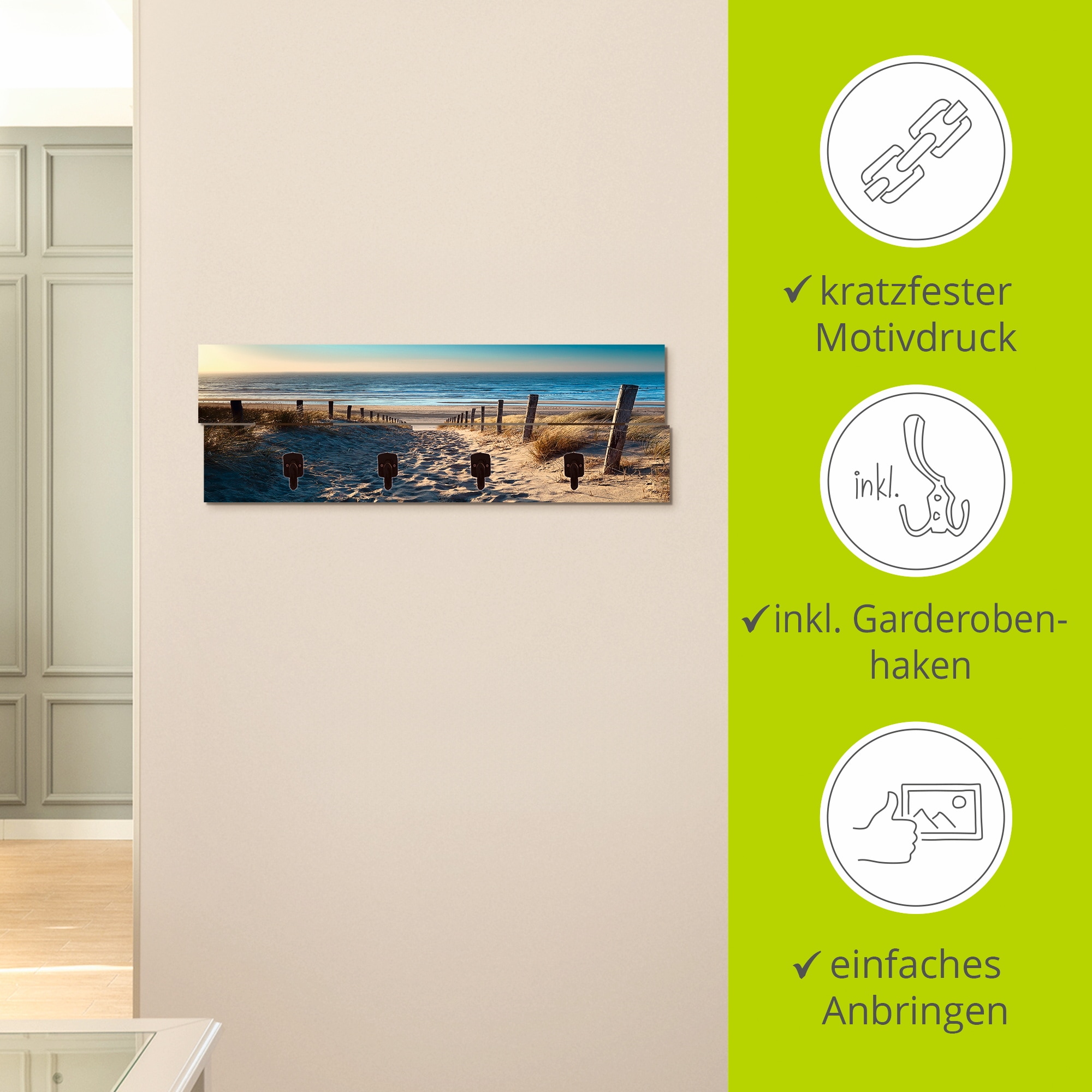Artland Garderobenleiste »Weg zum Nordseestrand Sonnenuntergang«, teilmontiert