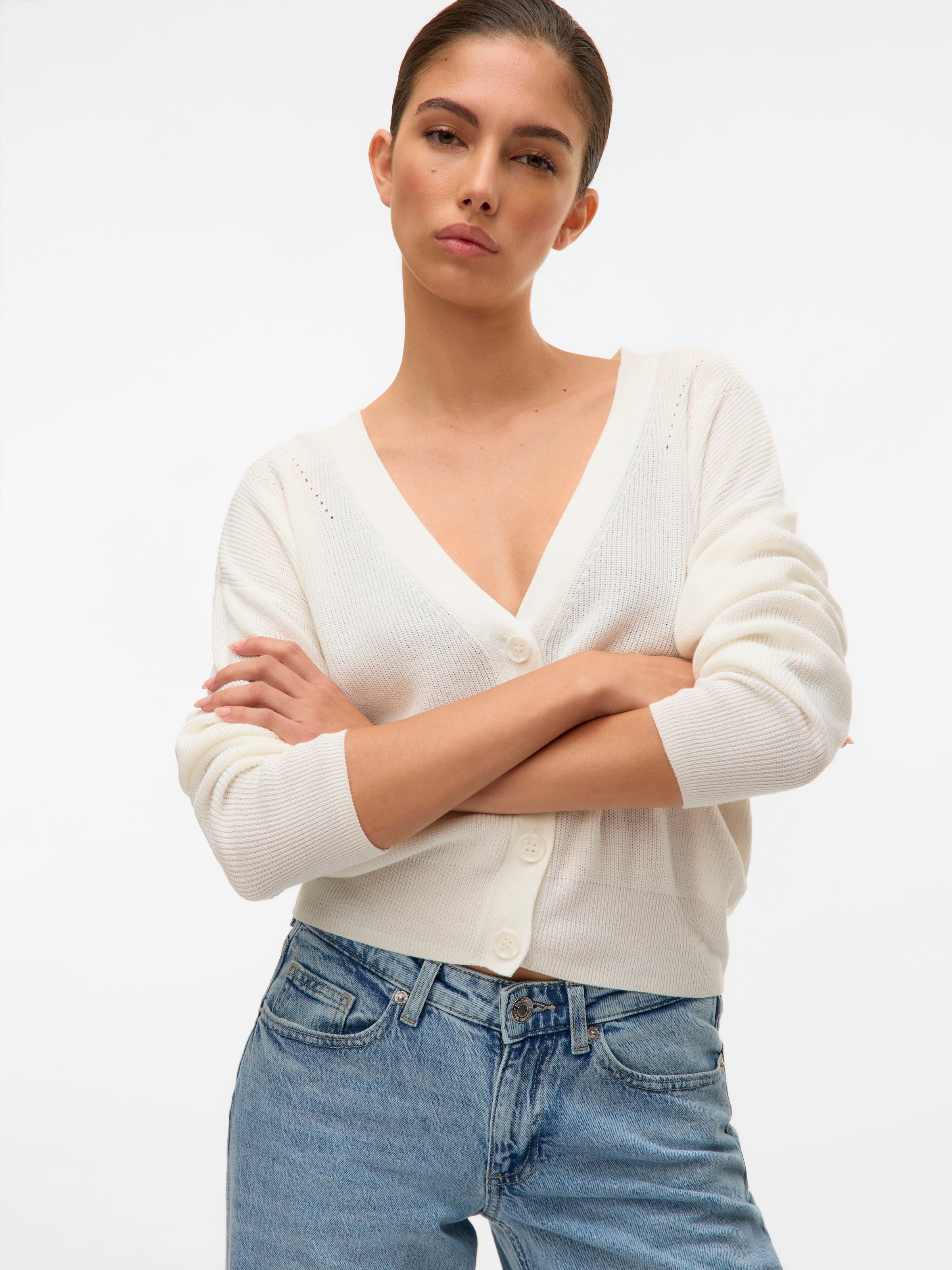 Vero Moda Strickjacke »VMNEWLEXSUN LS SHORT V-NECK CAR GA NOOS« mit Knopfleiste