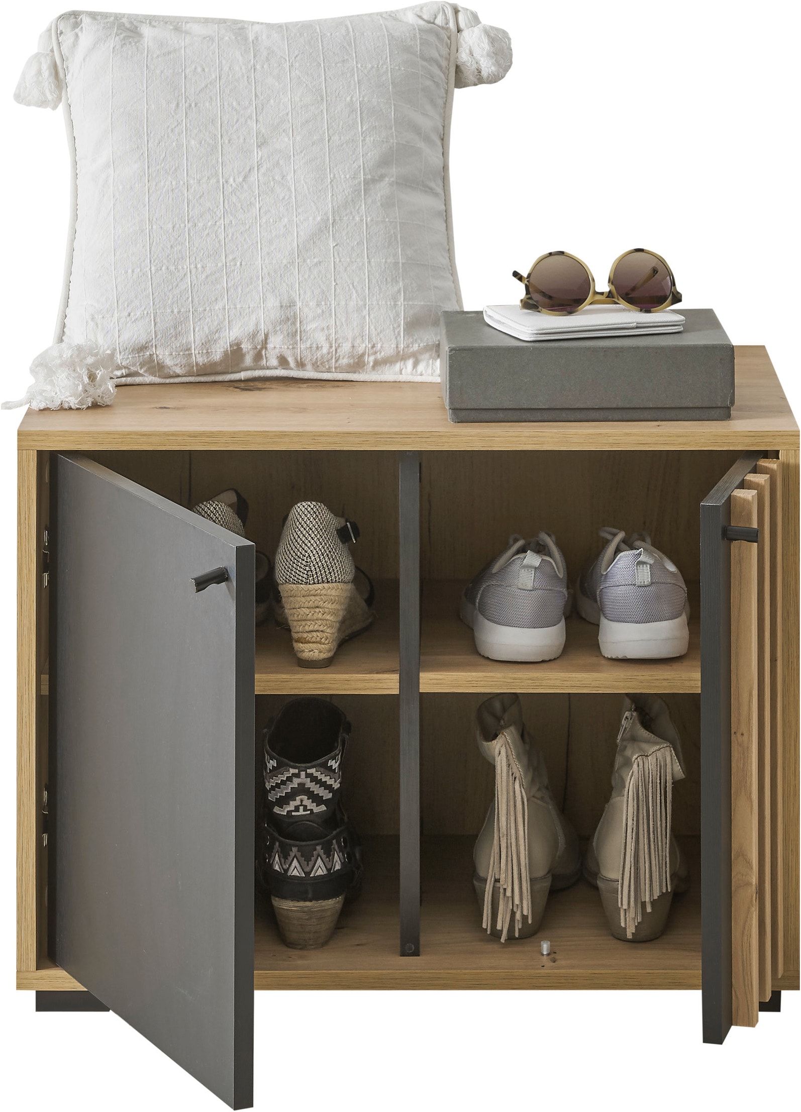 HBZ Schuhbank »Volano Garderobenbank, BxHxT 64x48x38 cm«, (1 St.), Mit 2 Türen, 4 Fächer und 2 feste Böden