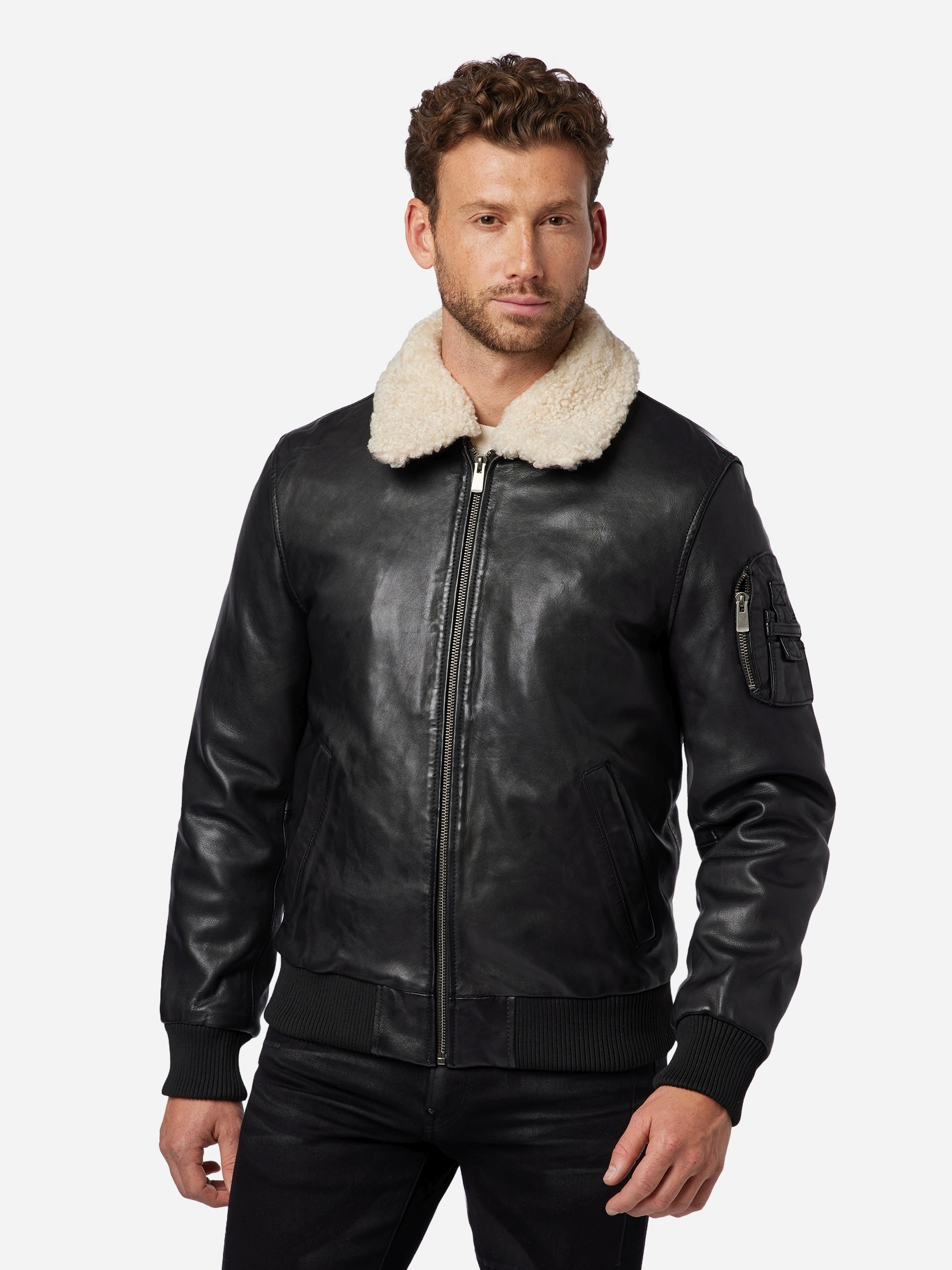 RICANO Bomberjacke »Lederjacke M-Bomber« ohne Kapuze Handgefertigt aus echtem Leder