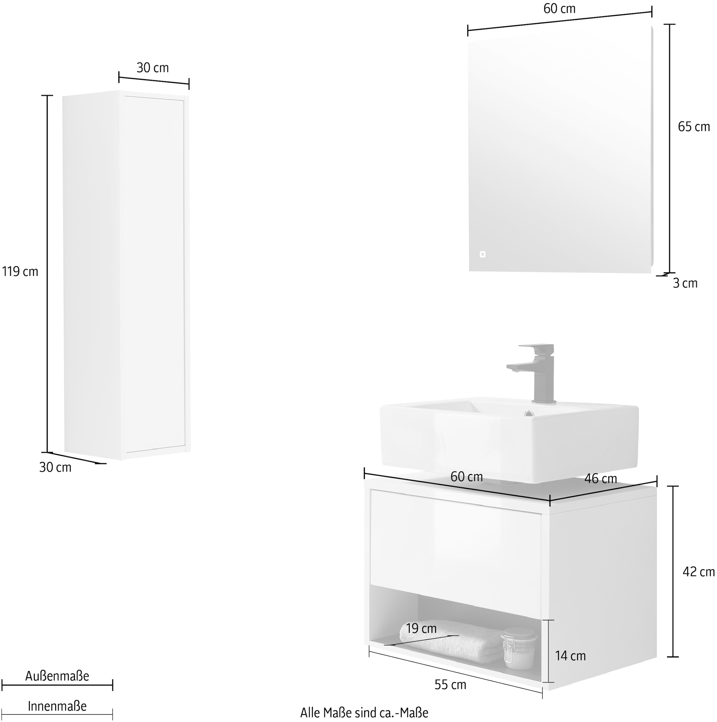 PLACES OF STYLE Badmöbel-Set »Studio Line, Bad im modernen Design, 3-teiliges Badezimmer« 3 Stk. tlg.