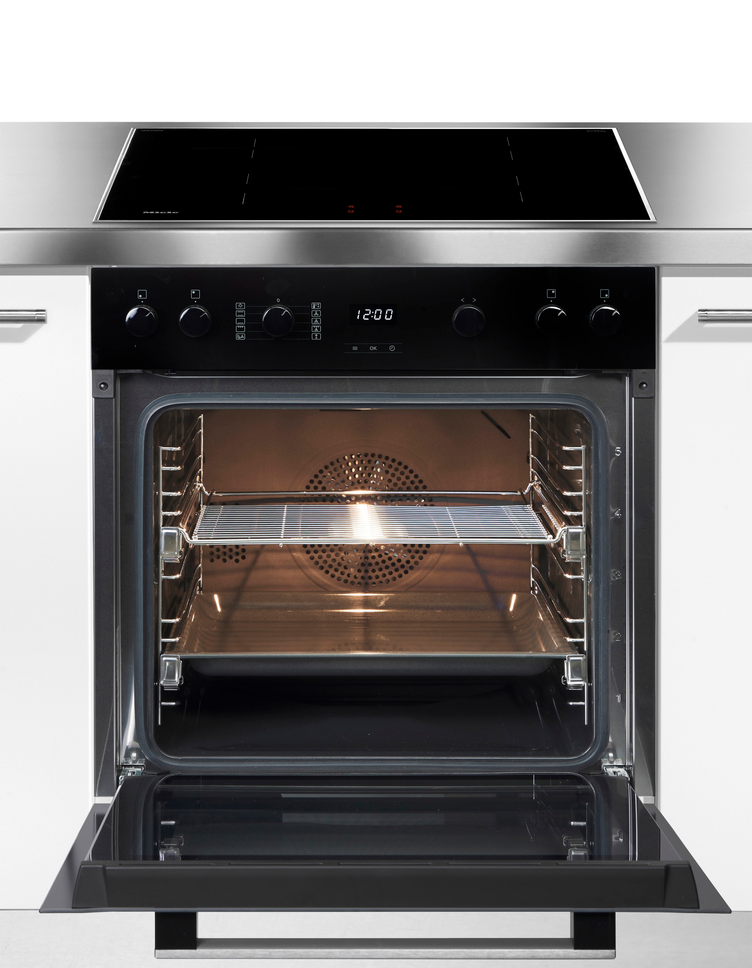 Miele Induktions Herd-Set »H2459I D OBSW + KM 7061 FR« mit Teleskopauszug nachrüstbar Herd-Set - Herd mit 2 FlexiClip-Auszügen sowie Induktionskochfeld