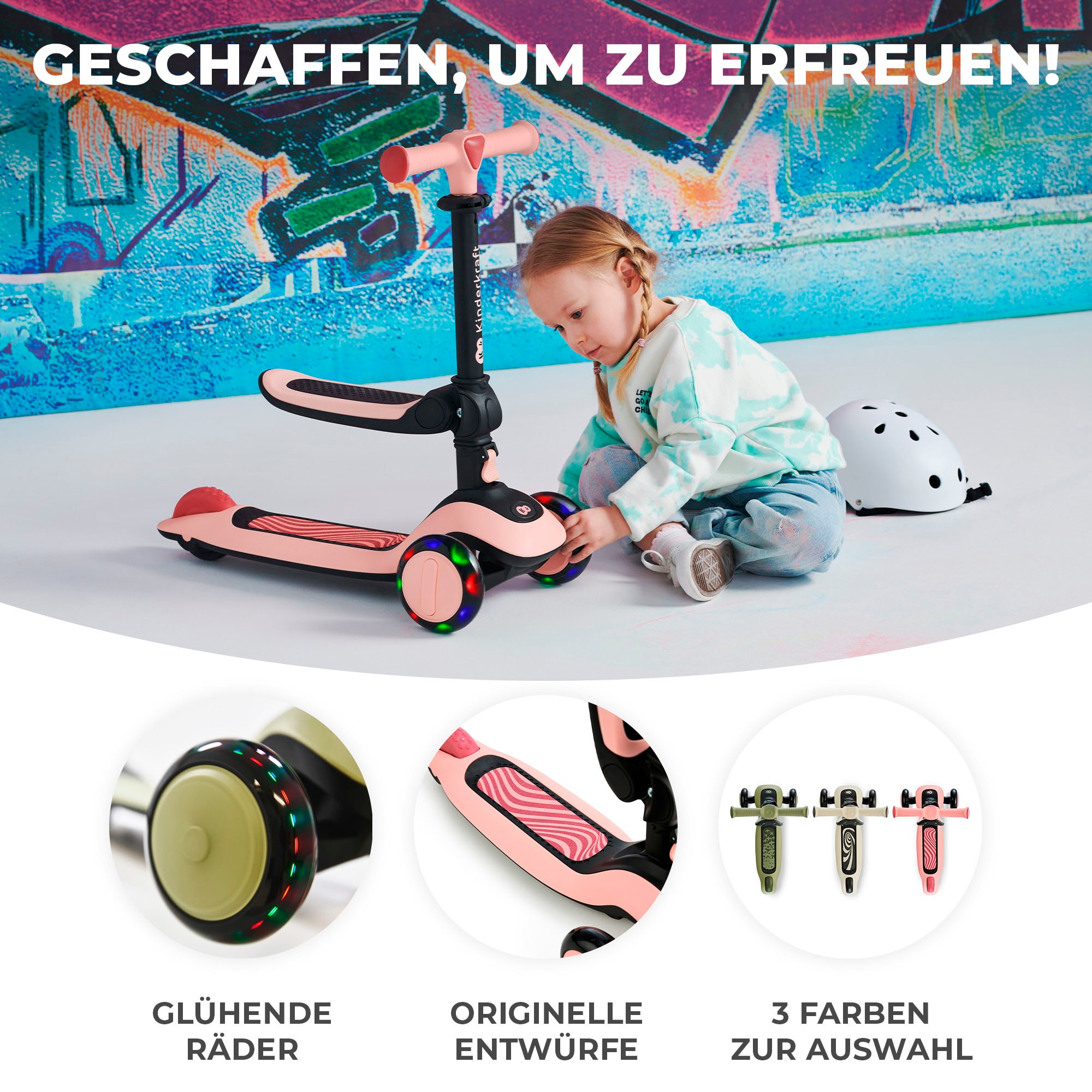 Kinderkraft Tretroller »HALLEY«, für Kinder; mit Bremse und leuchtenden Vorderrädern
