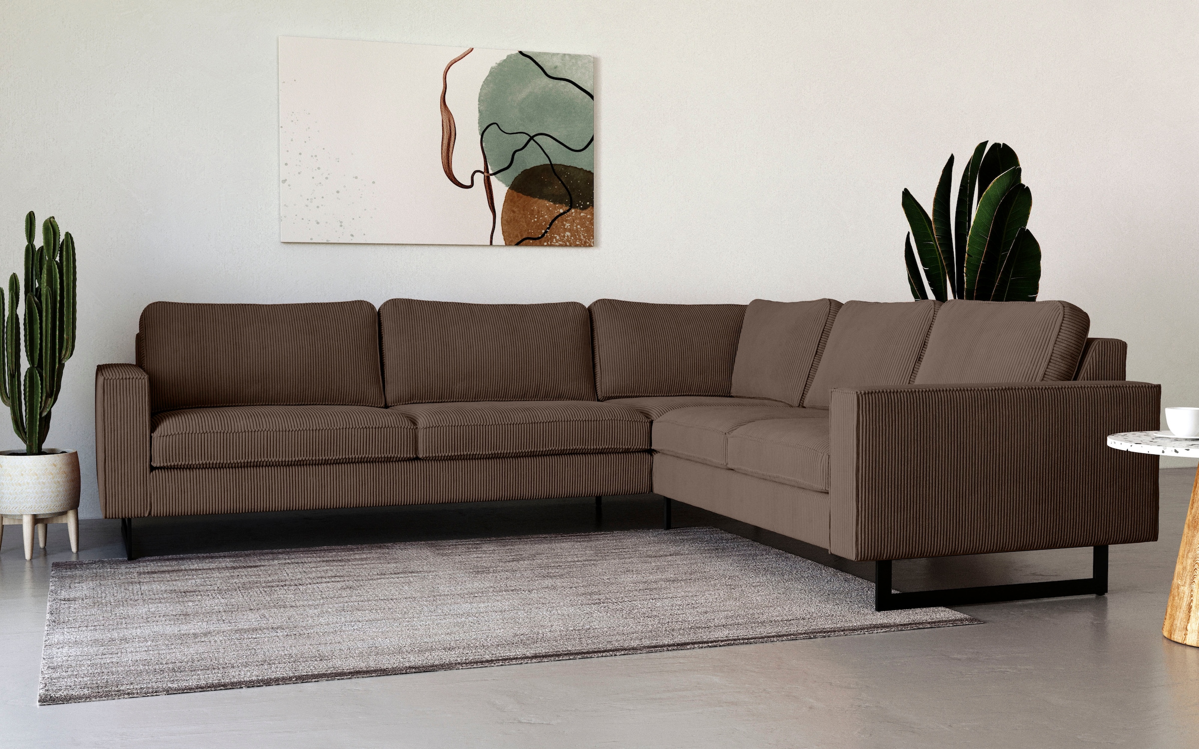 Home affaire Ecksofa »Pinto, XXL, 250/290 cm, langer Schenkel, Ottomane« Cord, Chenille, Lederoptik, mit Keder, Metallfüße, Wellenunterfederung