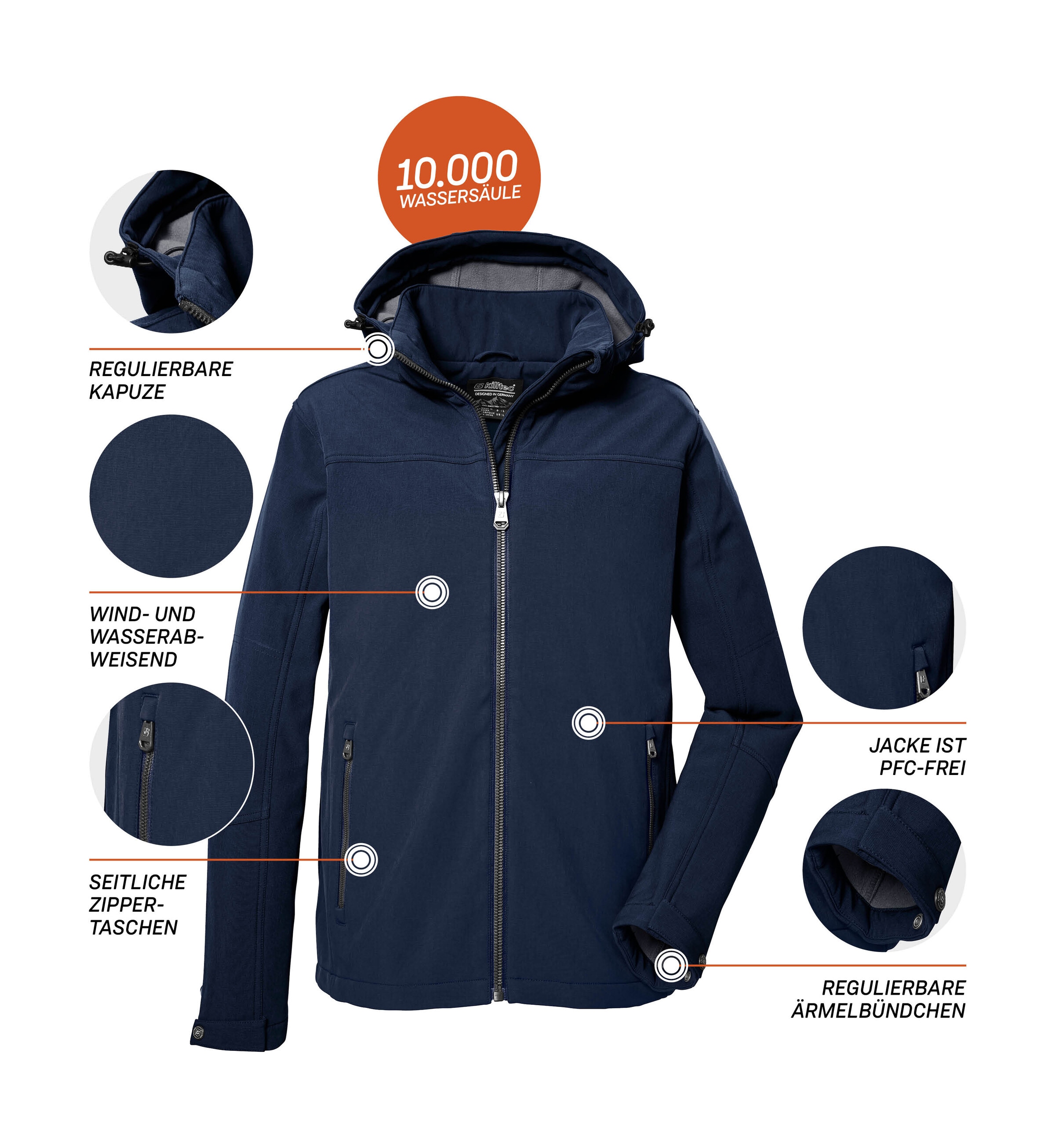 Killtec Softshelljacke »Herren Softshelljacke«, Wasserabweisende Softshelljacke mit Fleece, abnehmbarer Kapuze