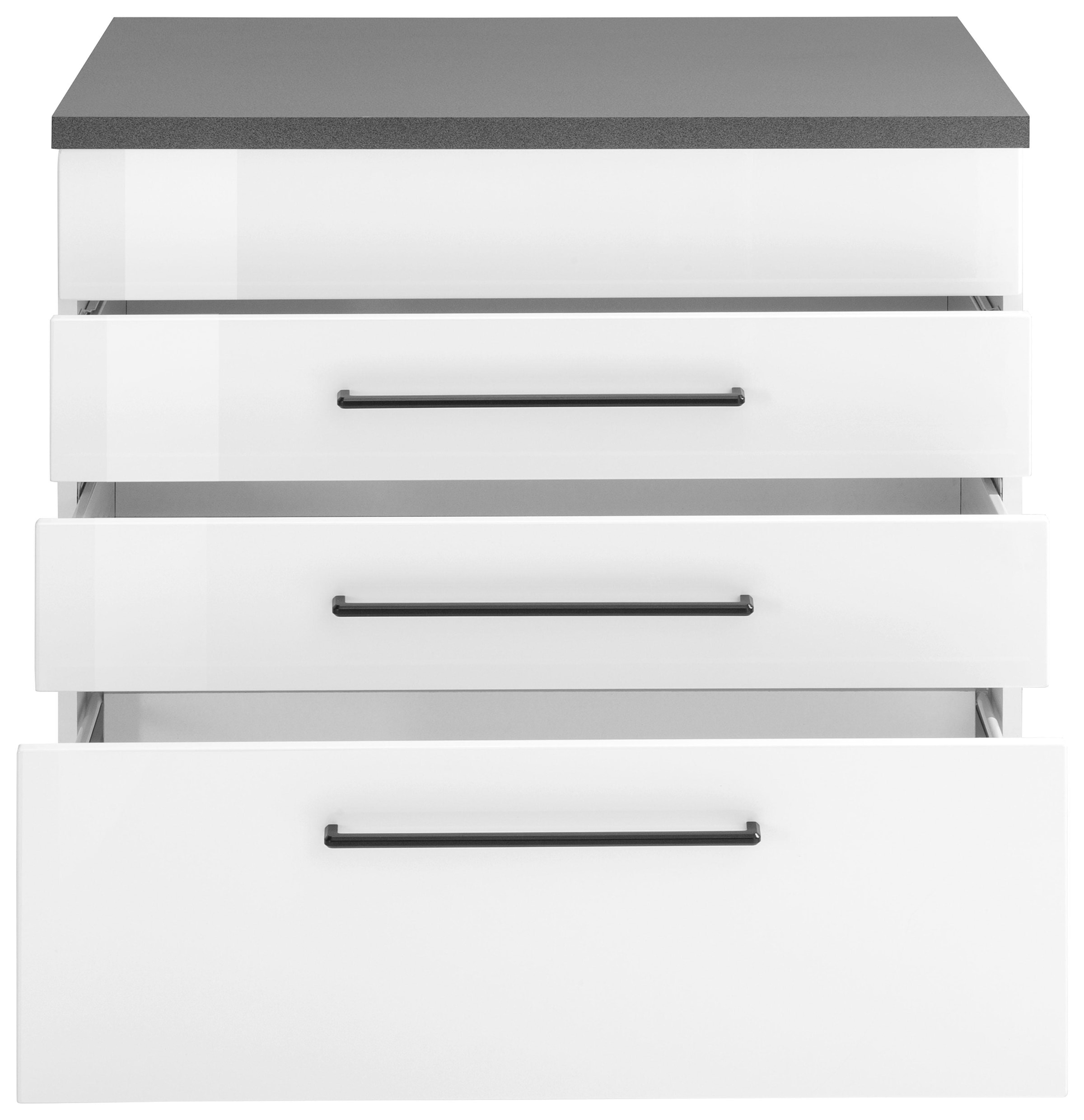 KOCHSTATION Kochfeldumbauschrank »KS-Tulsa« 80 cm breit, 2 Schubladen, 1 großer Auszug, schwarzer Metallgriff