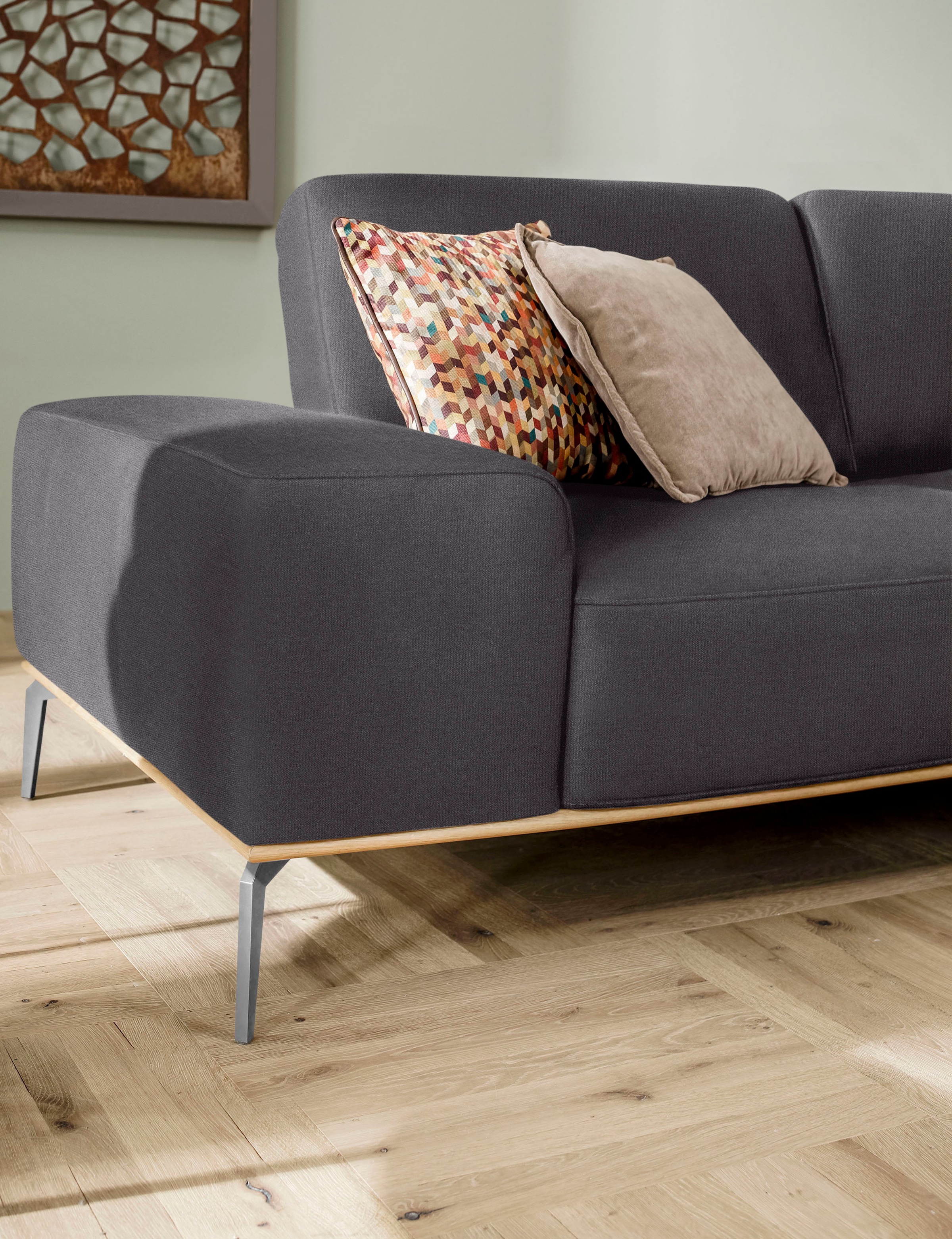 W.SCHILLIG Ecksofa »run, Designsofa mit tollem Sitzkomfort, bequem, L-Form«, mit elegantem Holzsockel, Füße in Chrom glänzend, Breite 319 cm