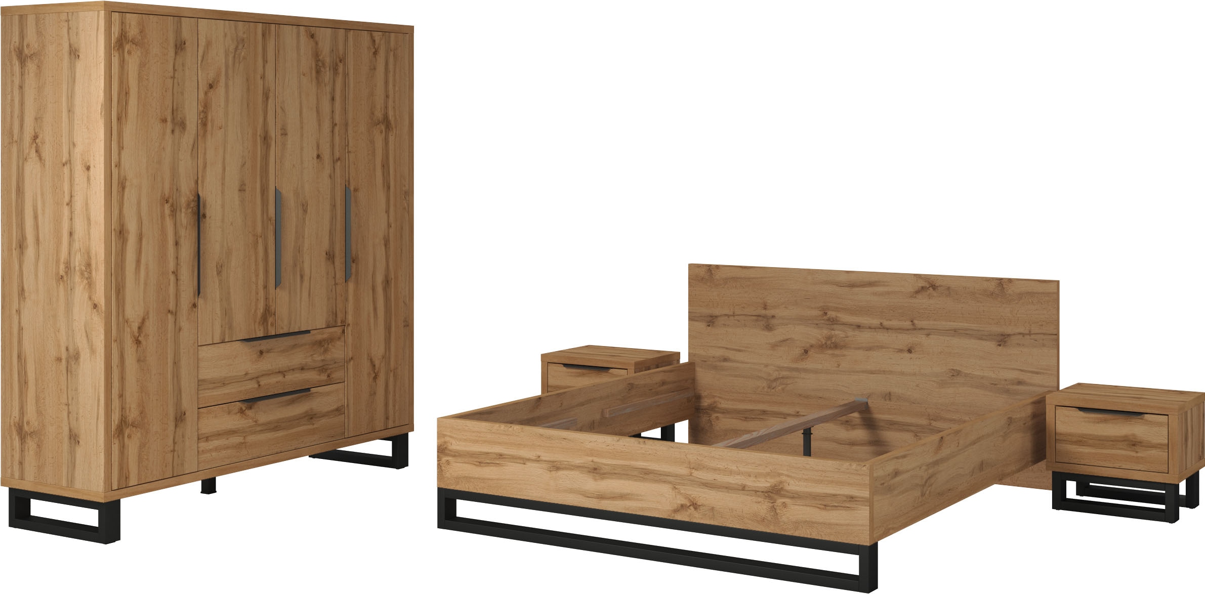 Home affaire Schlafzimmer-Set »Bronne,Komplettschlafzimmer (Set,4-St)«, Schlafzimmer-Set, Schrank 191cm breit, 2xNachtische, Bett180/200cm