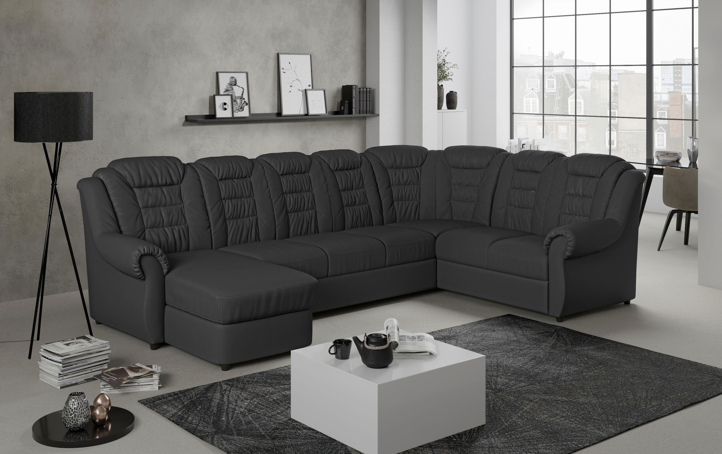 Home affaire Wohnlandschaft »Boston U-Form« mit hoher Rückenlehne, wahlweise mit Bettfunktion & Stauraum