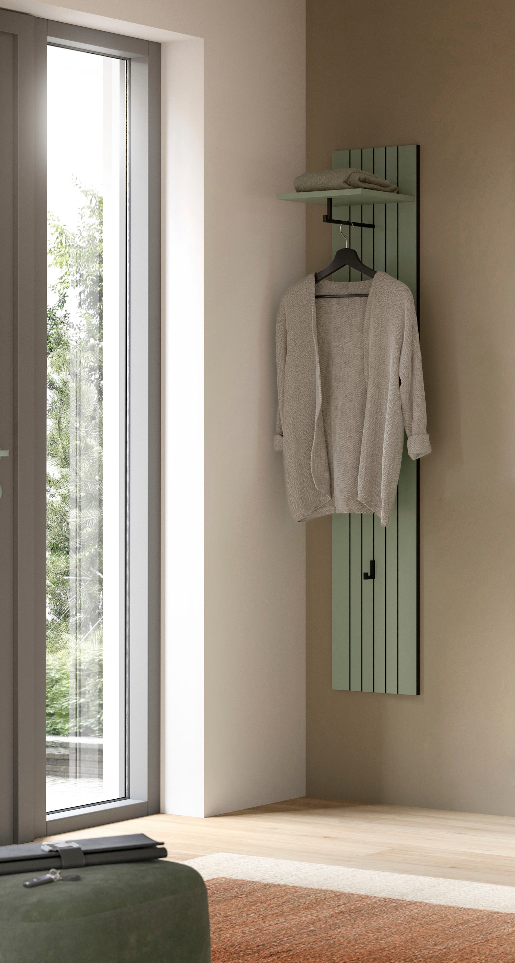 Home affaire Garderobenpaneel »TATIO, Rillenfräsung, 4 Haken, 1 Kleiderstange, 1 Ablageboden« 1 Stk. tlg. Garderobenpaneel, Garderobe, Flur, Diele