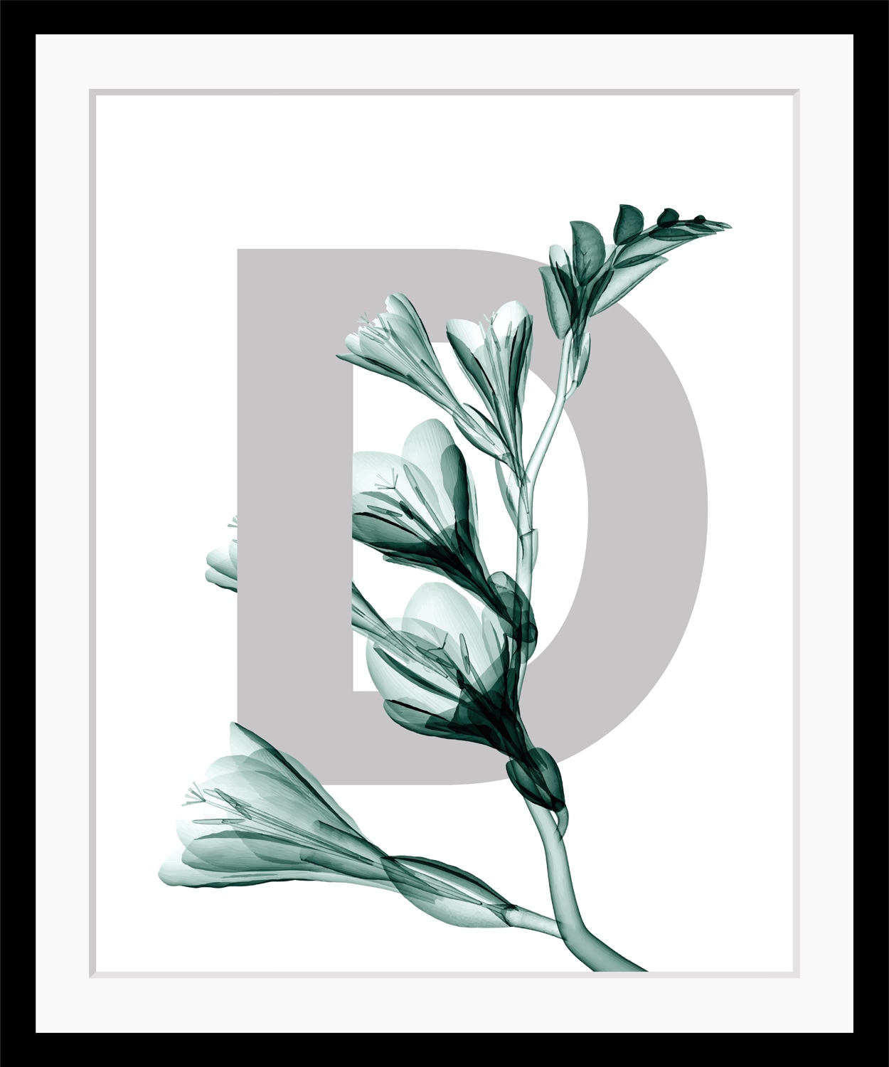 queence Bild »D-Flower«, Buchstaben, Blume, Blätter, gerahmt