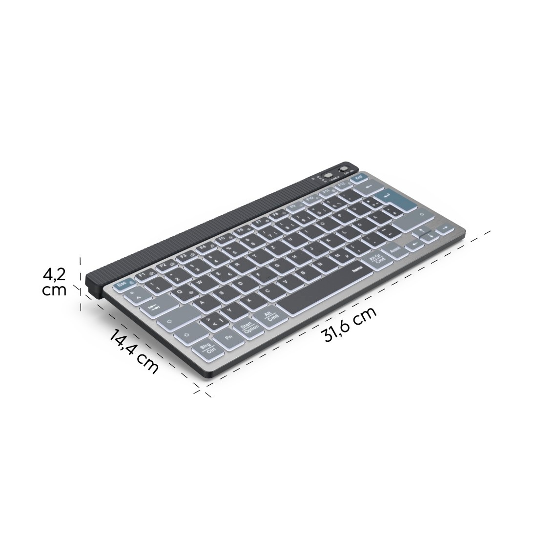 Hama Tastatur »Tastatur WK-700 (kabellos, beleuchtet, QUERTZ, Multi-Device, klein)« (ausklappbare Füße)