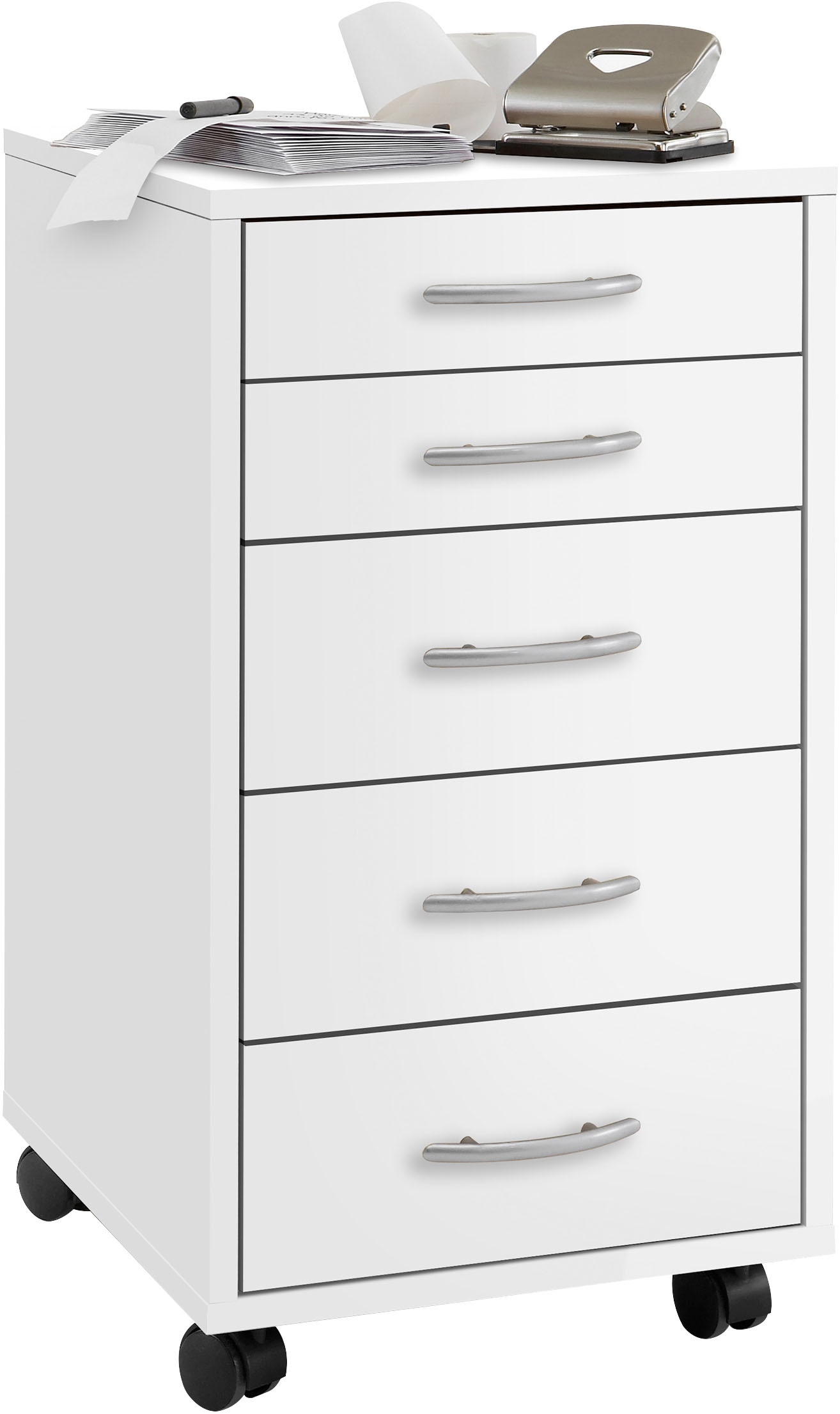 Caisson de Bureau 5 Tiroirs "Dydre" 63cm Blanc