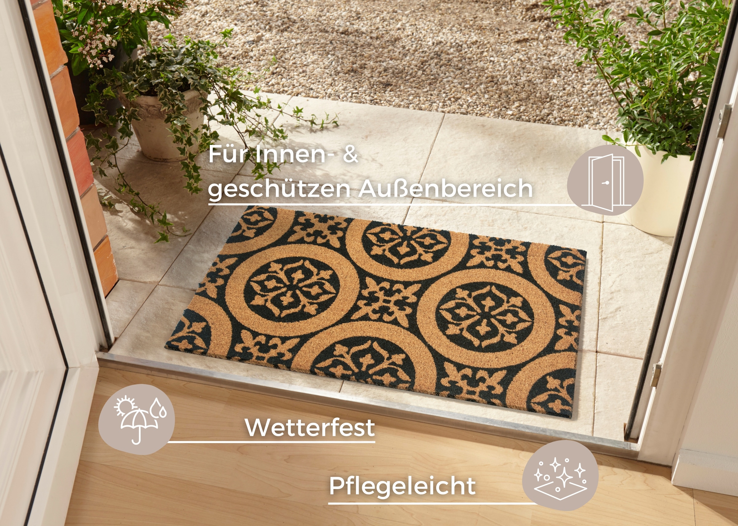 HANSE Home Fußmatte »Ornaments, Türmatte« rechteckig 15 mm Höhe Kokos, Schmutzfangmatte, Outdoor, Rutschfest, Innen, Kokosmatte, Flur