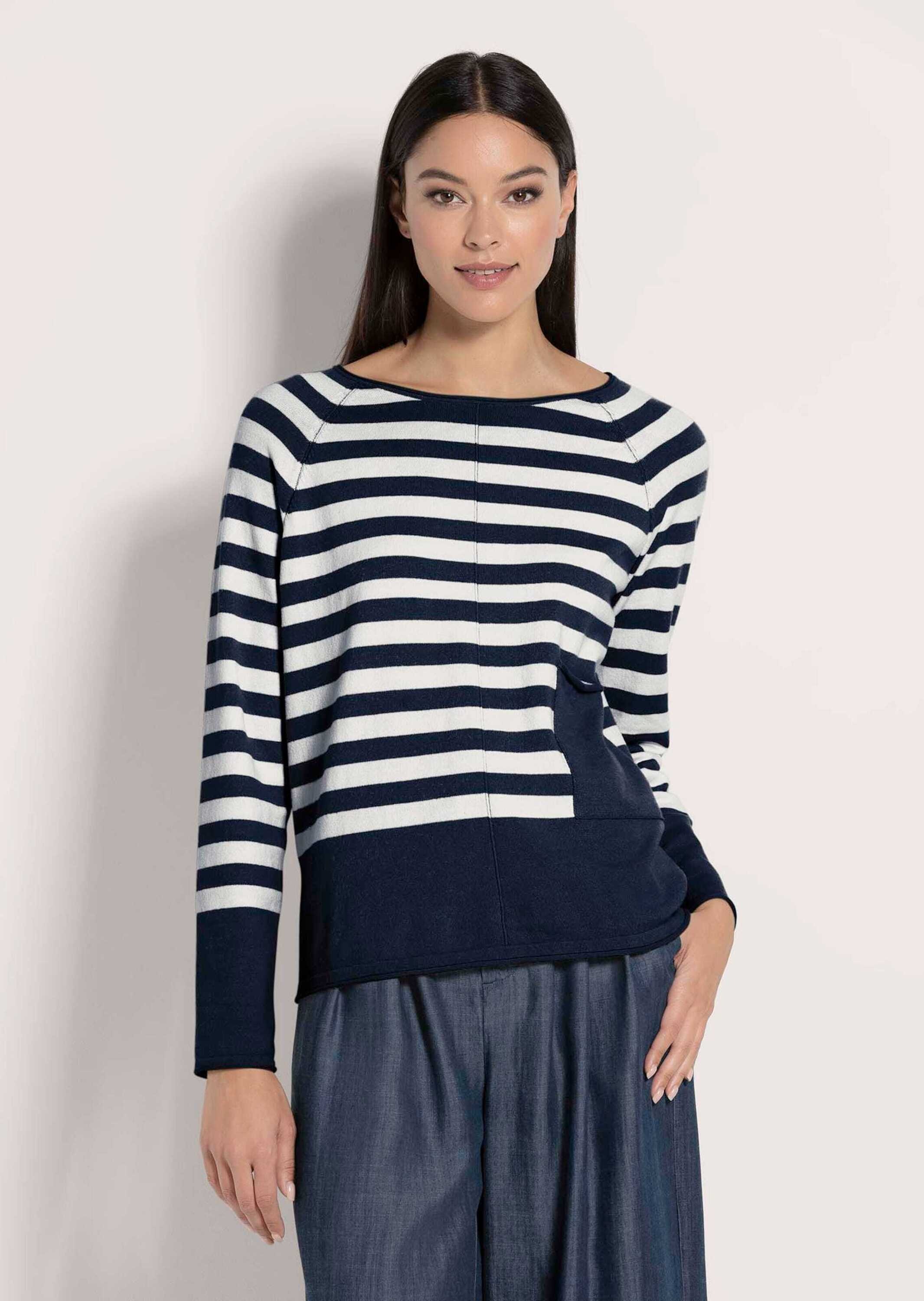 MADELEINE Longpullover »Pullover Rundhals-Pullover mit Tasche«