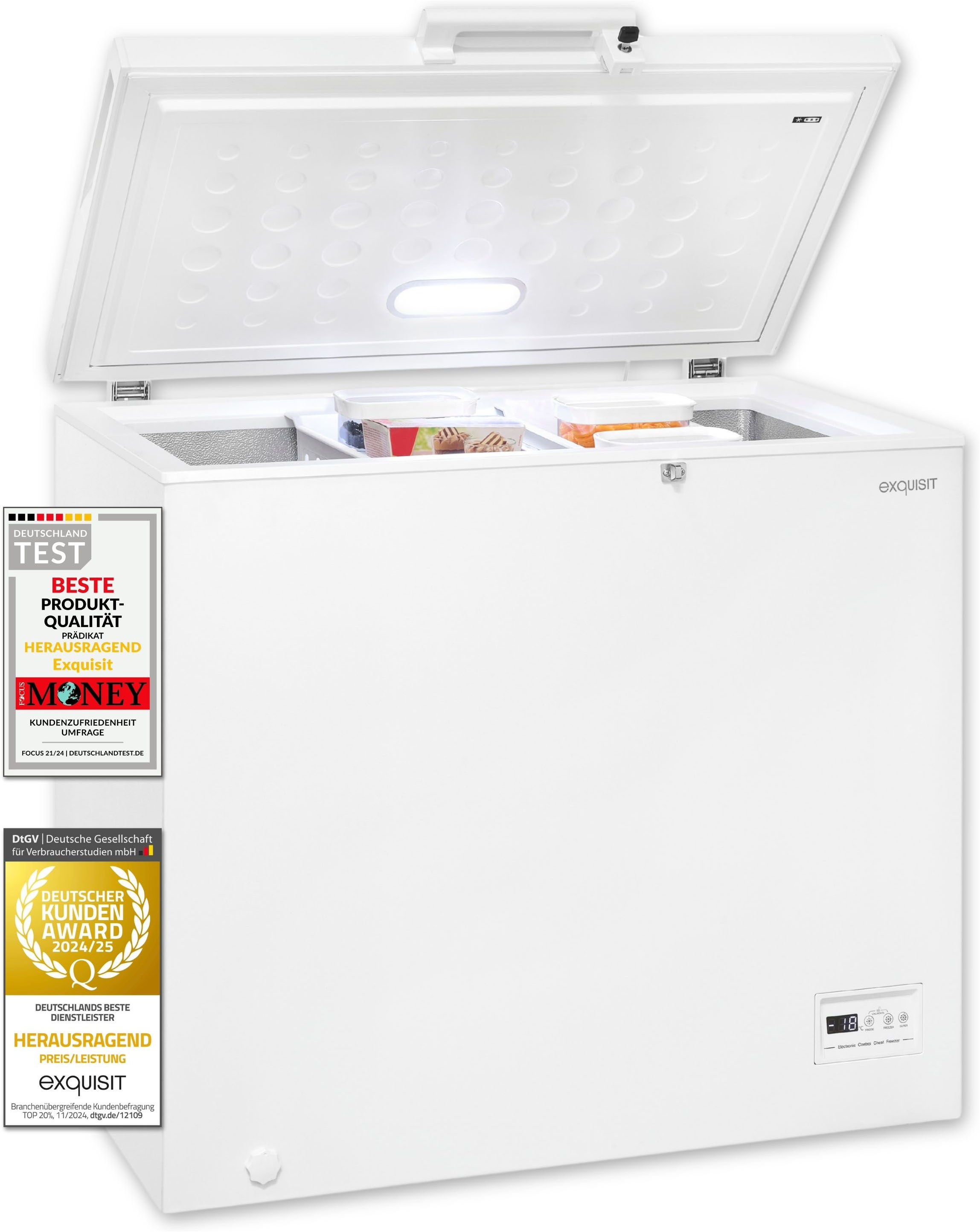 exquisit Gefriertruhe »GT201-HE-040E weiss« 88,6 cm hoch 93,4 cm breit Kompaktes Kühlen und Gefrieren – platzsparend in einem Gerät.