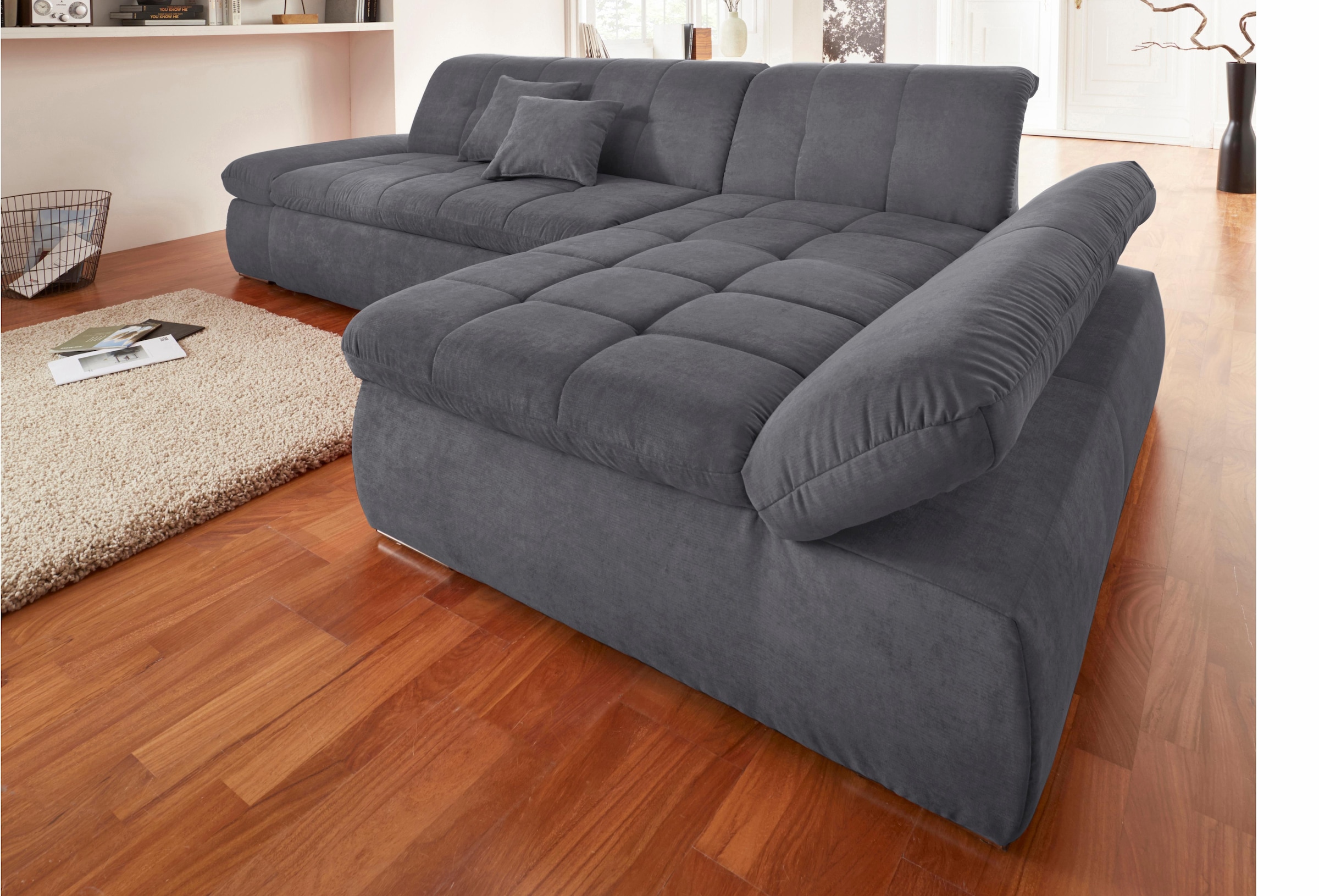 DOMO collection Ecksofa »NMoric XXL, B/T/H: 300/172/80cm, Revamierenabschluss L-Form«, wahlweise mit Bettfunktion und Armlehnverstel,lung