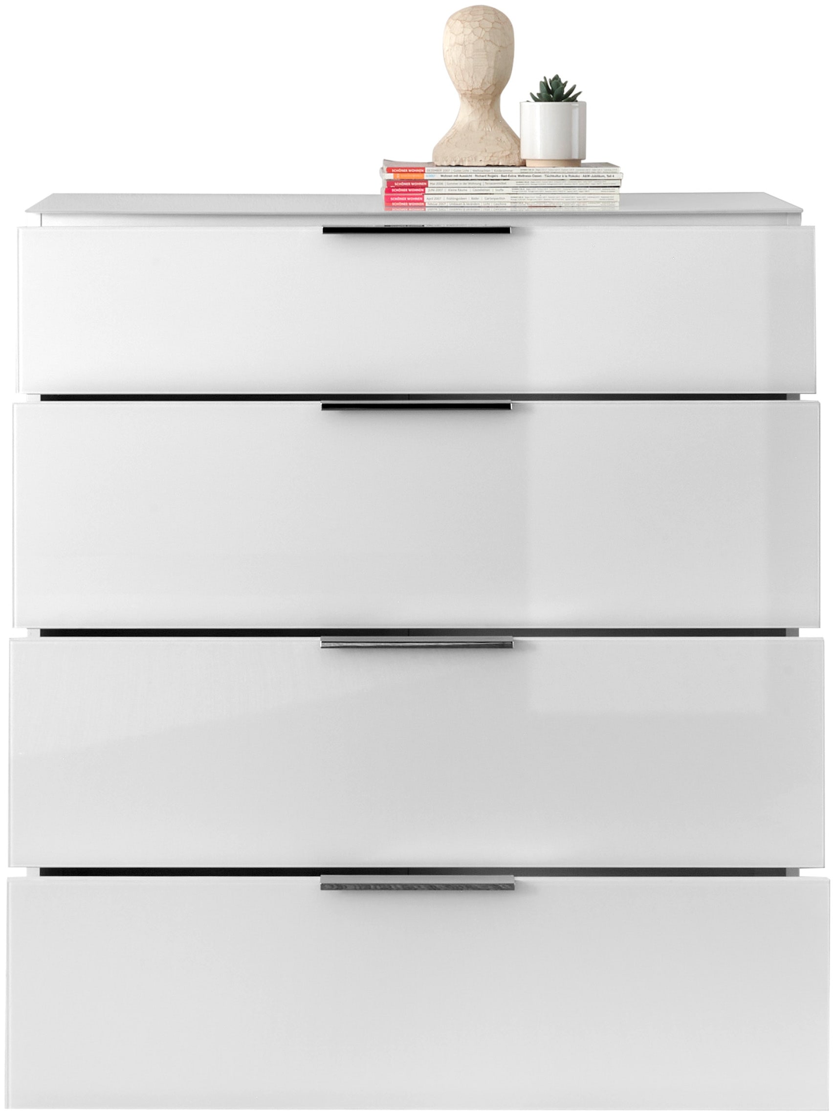 HBZ Kommode »Santorin Mehrzweckschrank mit Schubkästen, BxHxT 90x99x40 cm«, (1 St.), Mit 4 Schubkästen mit Softclose, Glasfront und Glasoberboden