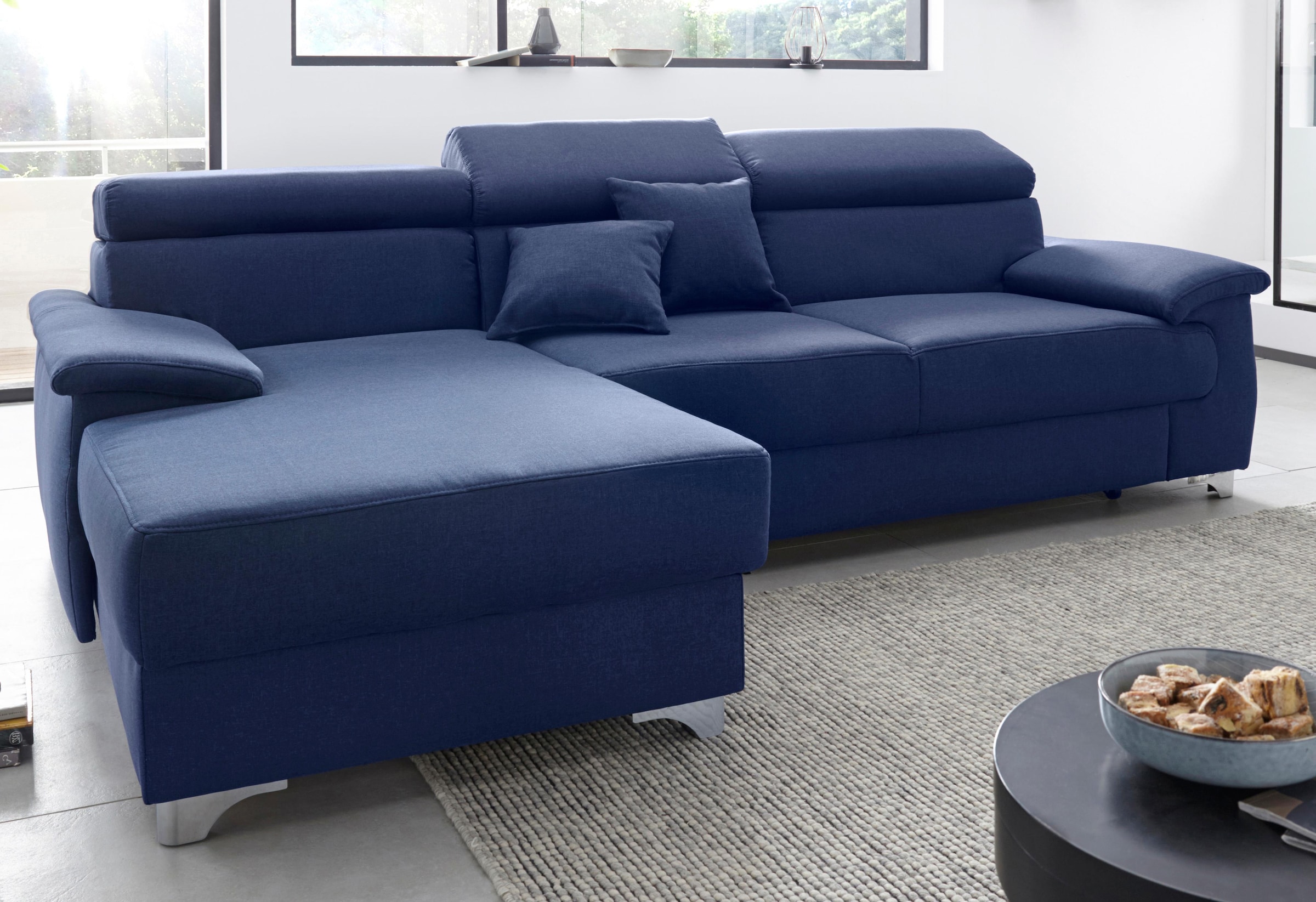 DOMO collection Ecksofa »Mira, inklusive Kopfteilverstellung für mehr Wohlfühlkomfort, L-Form«, wahlweise mit Bettfunktion und Bettkasten, elegant und modern