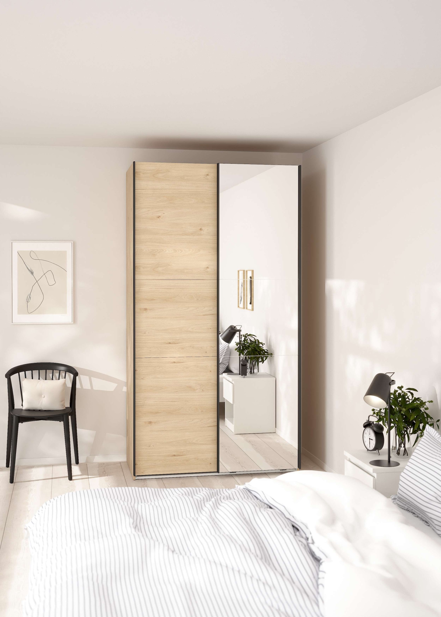 Home affaire Schwebetürenschrank »Como, Kleiderschrank, Schlafzimmerschrank« 1 Schwebetür, 1 Spiegelschiebetür, Kleiderstange, Einlegeboden