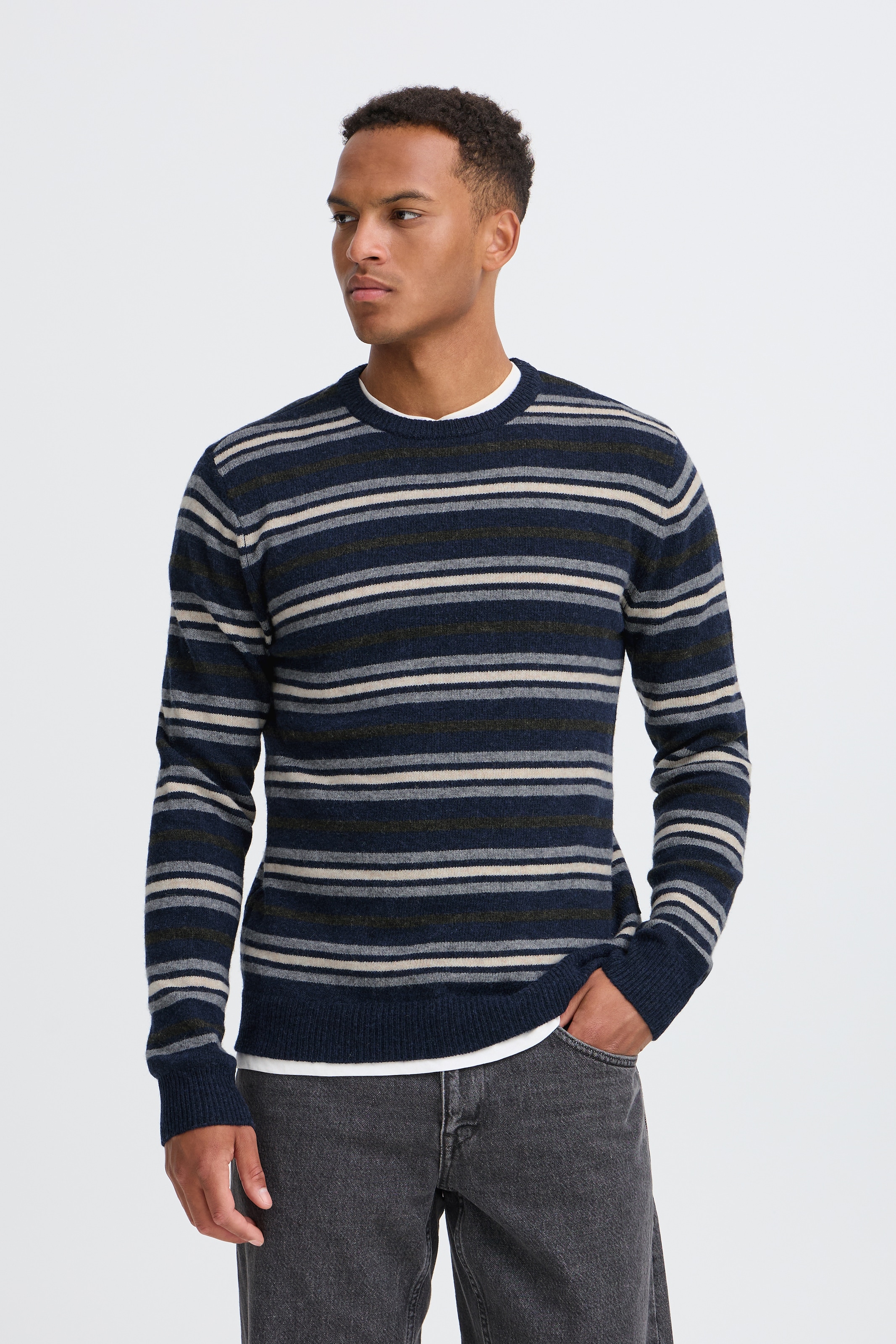 Blend Rundhalspullover »BHBRANKO CREW KNIT STRIPE« Wollmischung, regular fit