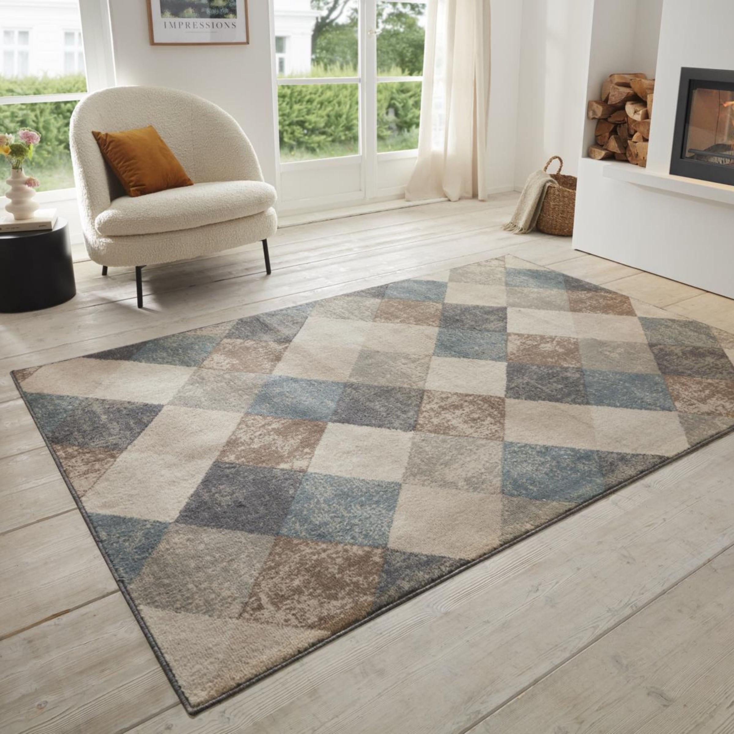 THE RUGS Terrain Designer Shortpile Rug Bakke Geometric Design Durable in Beige | Size: 240cm x 340cm
