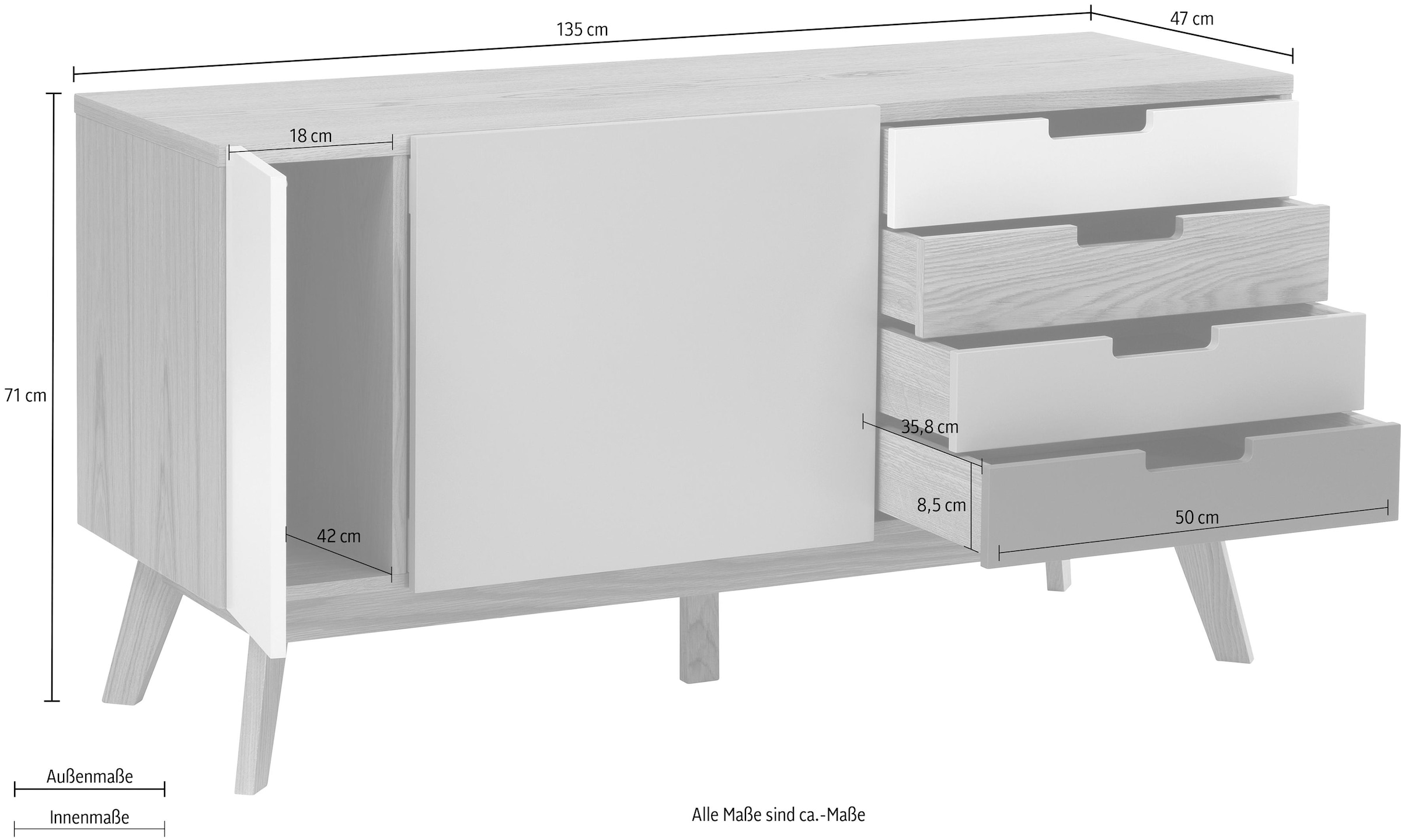 Woodman Sideboard »Estera«, Sideboard, Breite 135 cm, im angesagten skandinavischen Look