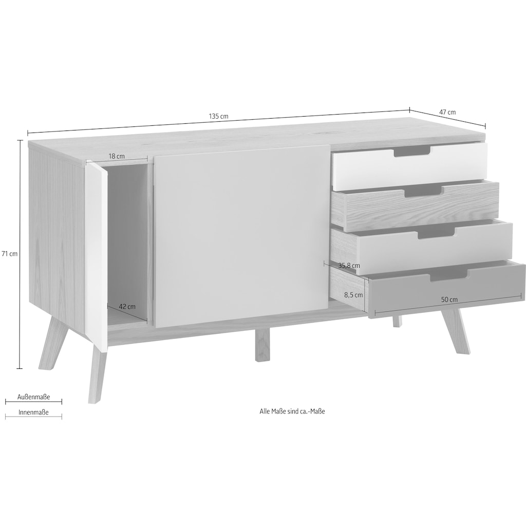 Woodman Sideboard »Estera«, Sideboard, Breite 135 cm, im angesagten skandinavischen Look