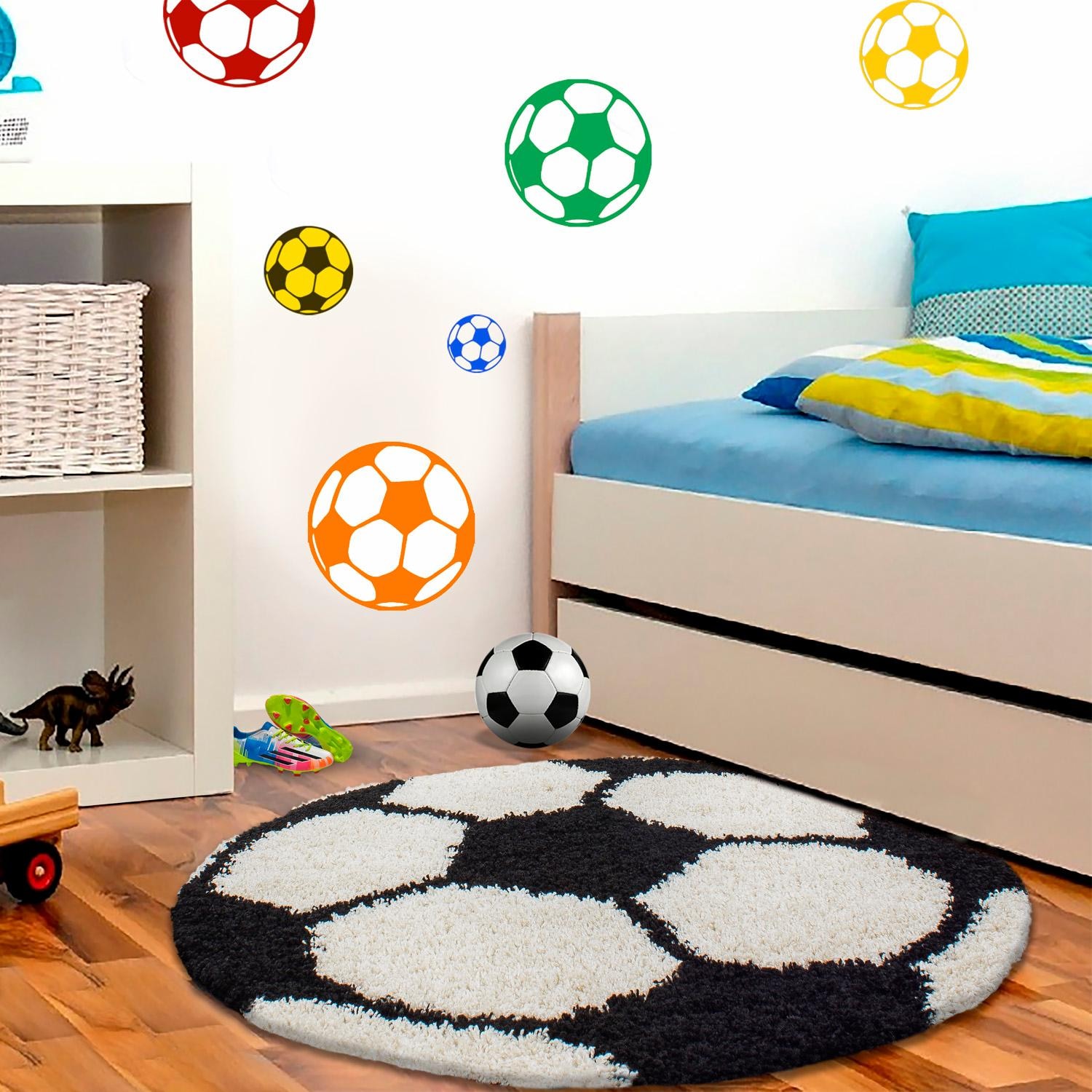 Ayyildiz Teppiche Kinderteppich "Fun 6001" rund 30 mm Höhe robuster Kurzflor, Fussball, Kinderzimmer