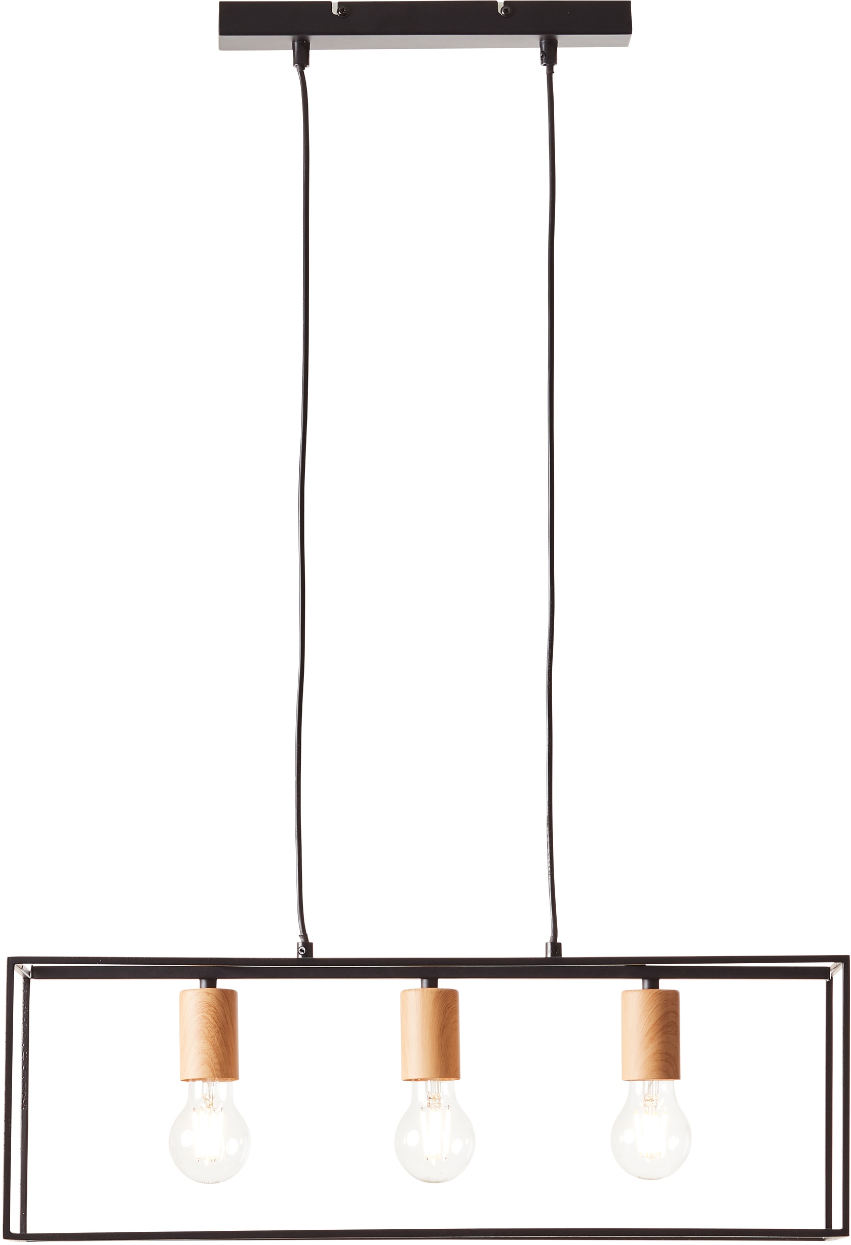 Brilliant Pendelleuchte »Arica«, 3 flammig-flammig, 85,5 cm Höhe, 60 cm Breite, 3 x E27, Metall, schwarz/holz